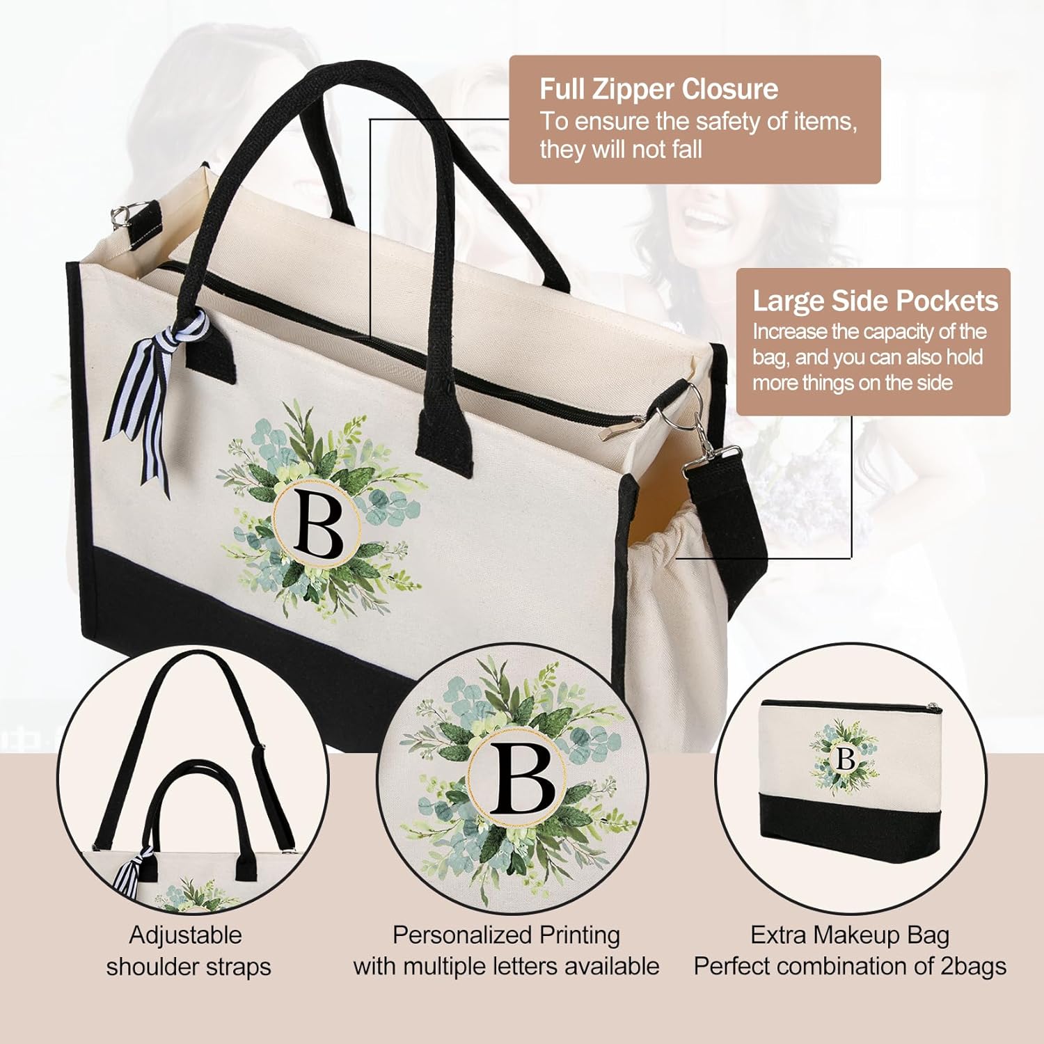 Bolsos personalizados para mujer, bolsa de mano para la playa de novia con cremallera, iniciales personalizadas, regalos de cumpleaños con monograma