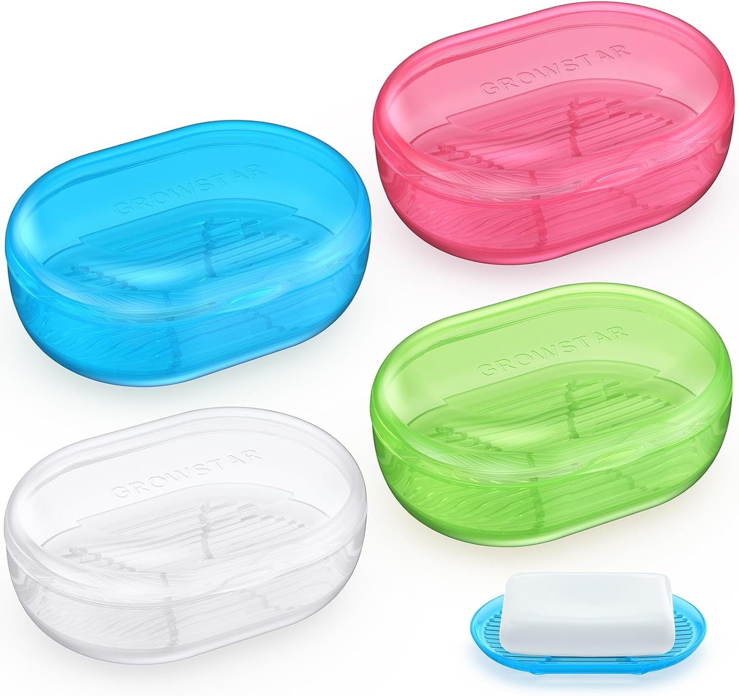 Paquete de 4 soportes transparentes para jabón, contenedor de jabón de viaje, jabonera portátil con tapa, funda de jabón a prueba de fugas para