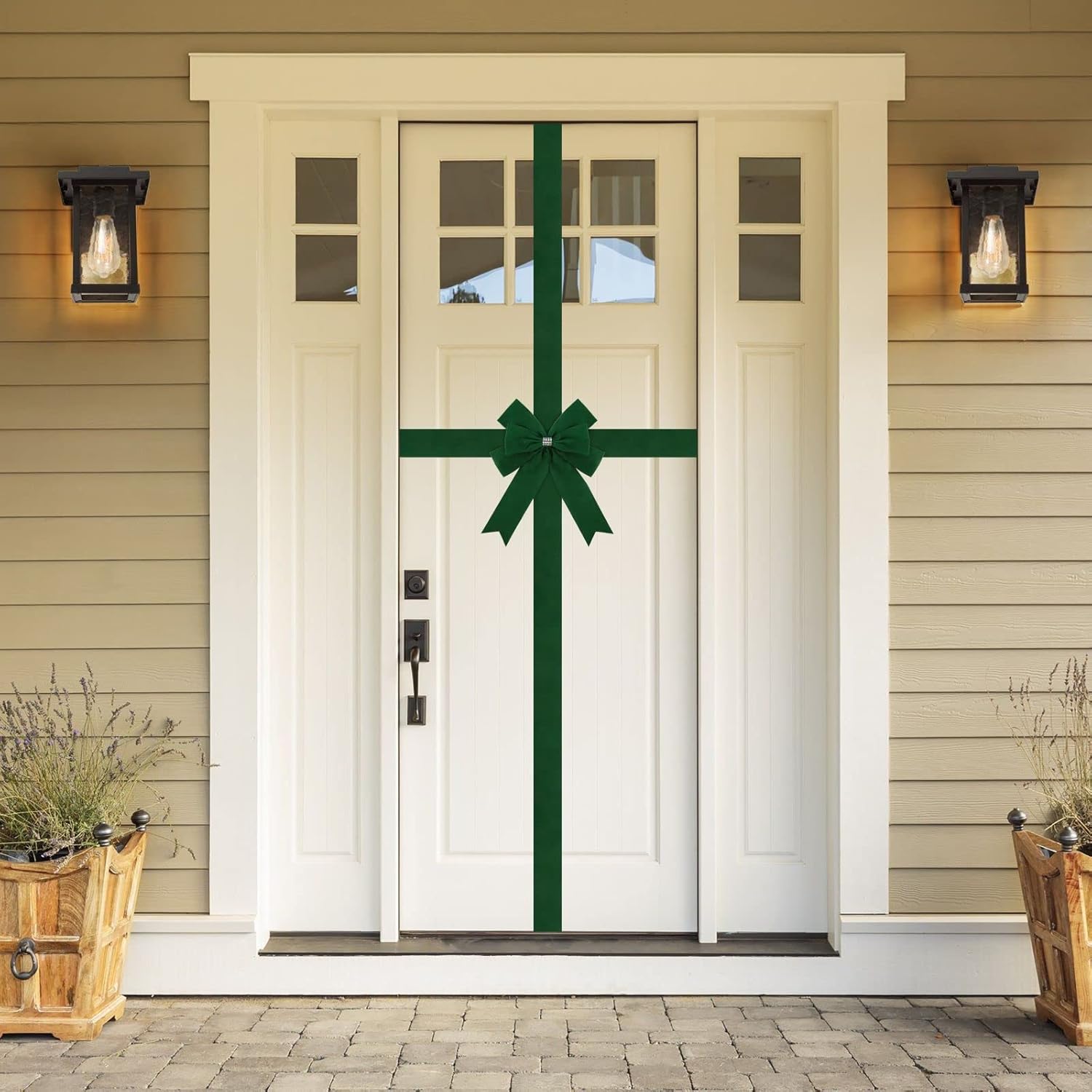 Meseey 1 lazo grande de terciopelo verde navideño para puerta de gabinete, lazos para puerta de puerta, corona de Navidad, arco de Navidad,