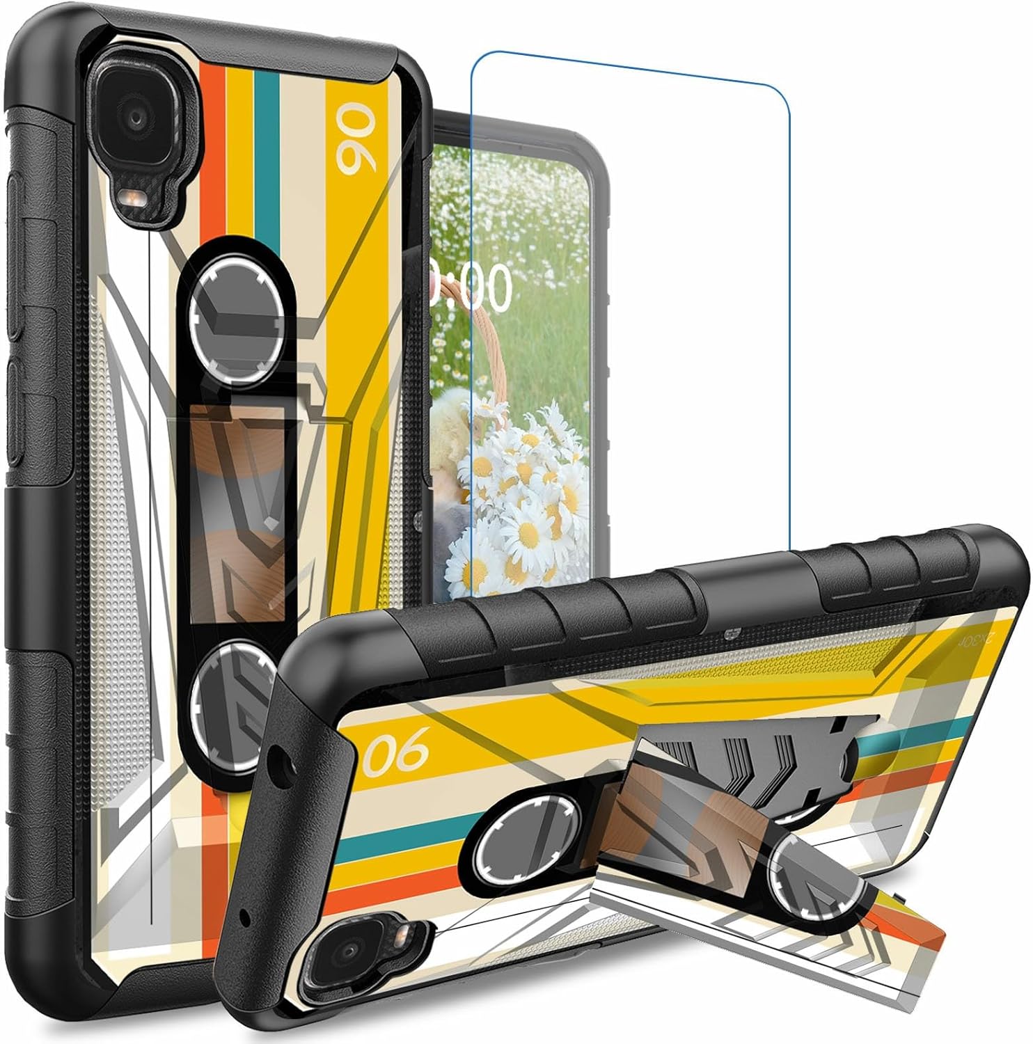 Funda para Alcatel TCL A3 A509DL con protector de pantalla de vidrio templado resistente de doble capa con soporte incorporado resistente a prueba