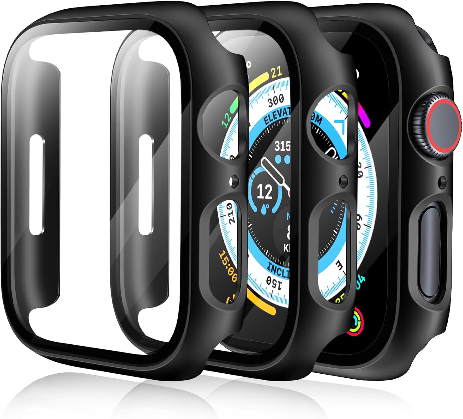 EWUONU – Funda para Apple Watch Series 9, protector de pantalla de 1.614 pulgadas (1.614 in), serie 8 y 7, carcasa rígida de policarbonato duro de