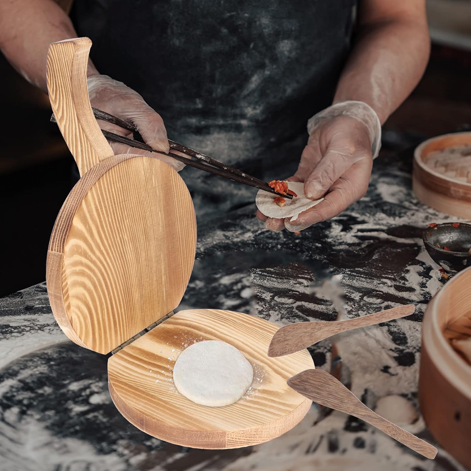 Fabricante de prensa de crepé Máquina de tortilla de madera para hacer albóndigas Máquina para hacer tortillas Herramienta de prensa de masa de