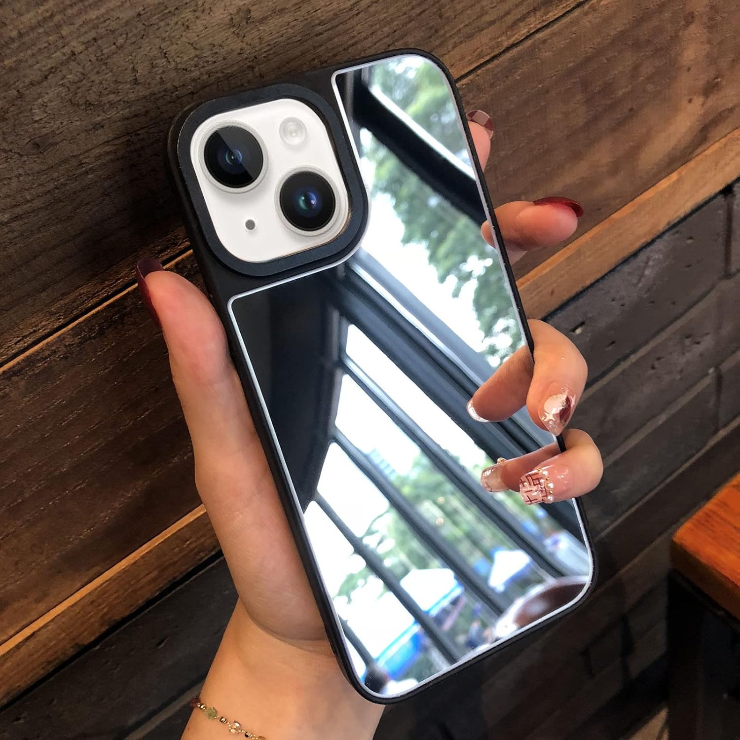 Compatible con iPhone 15 Mirror Case para mujeres y niñas, maquillaje lindo de goma suave parachoques delgado lujo moda protección caso brillante