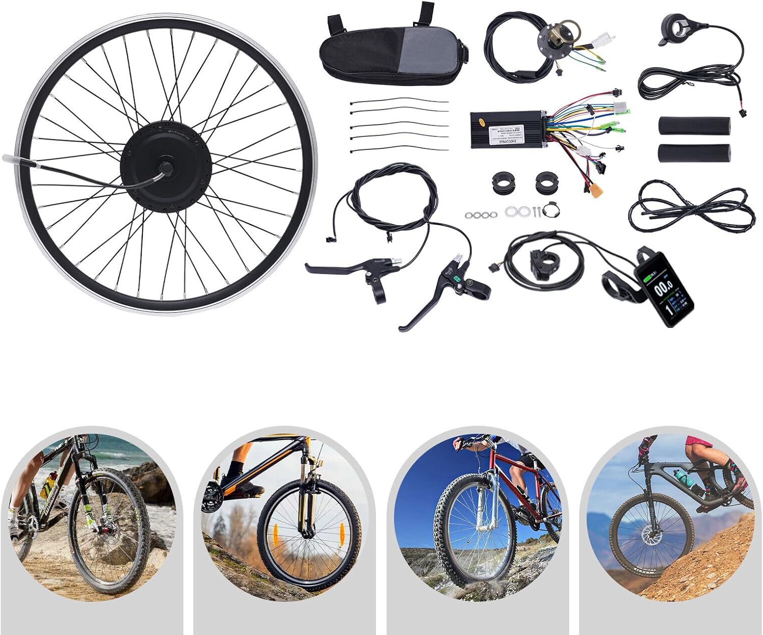 Kit de conversión de bicicleta eléctrica de 24 pulgadas, rueda delantera y trasera, kit de conversión de motor de bicicleta eléctrica de 36 V 500 W,