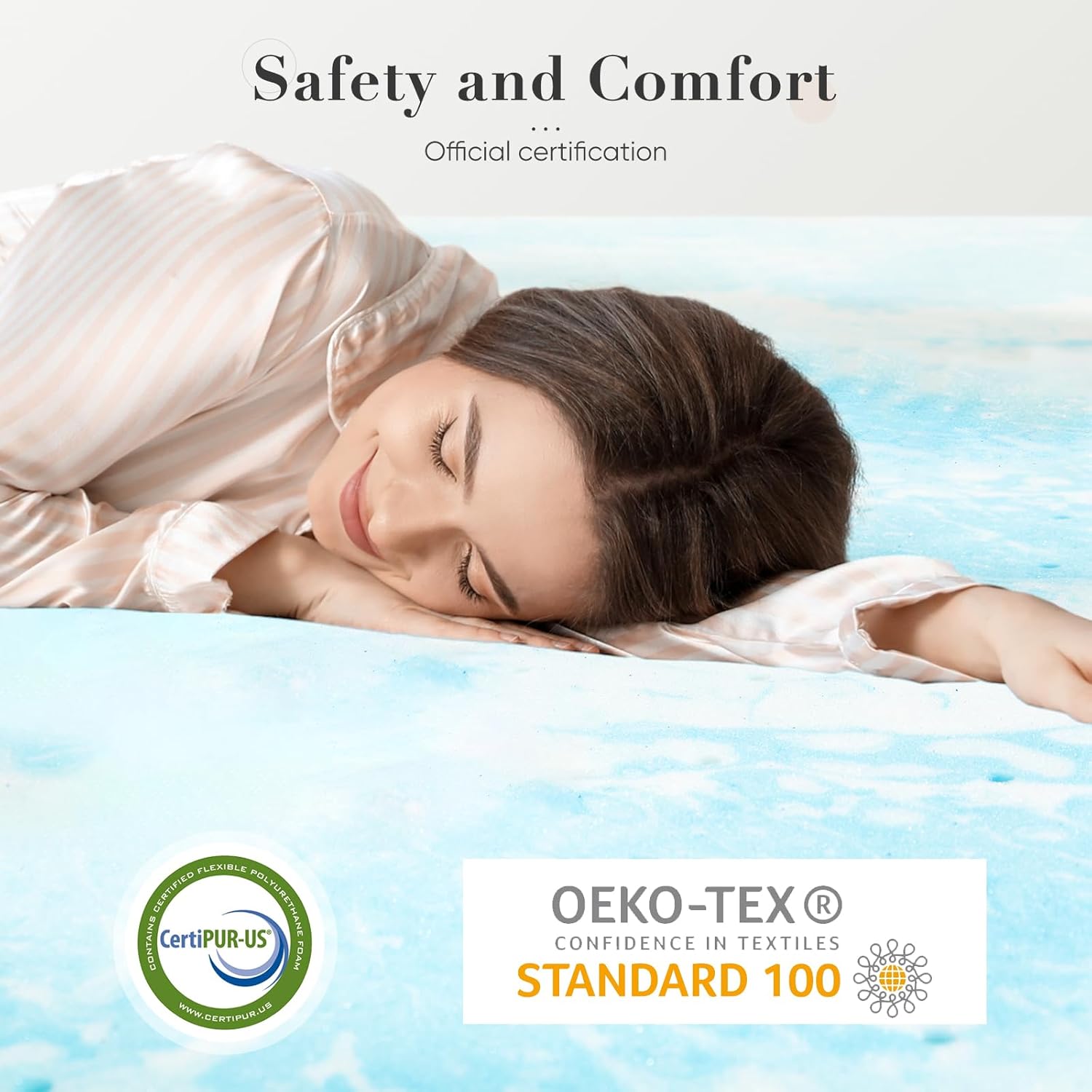 DUMOS Cubrecolchón King de espuma viscoelástica de gel de 3 pulgadas para dolor de espalda, certificado CertiPUR-US, color azul