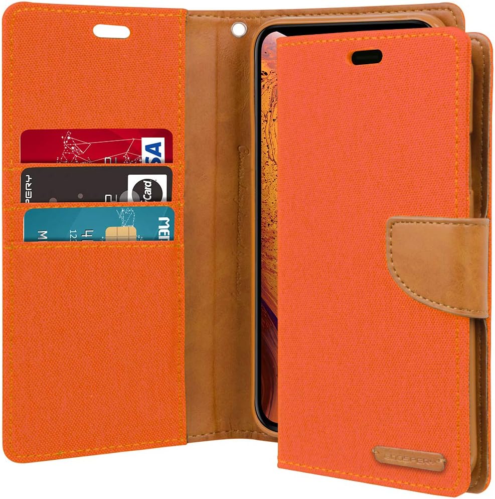 GOOSPERY Cartera de lona para Apple iPhone Xs Case (2018) iPhone X Case (2017) Denim Stand Flip Cover (naranja)