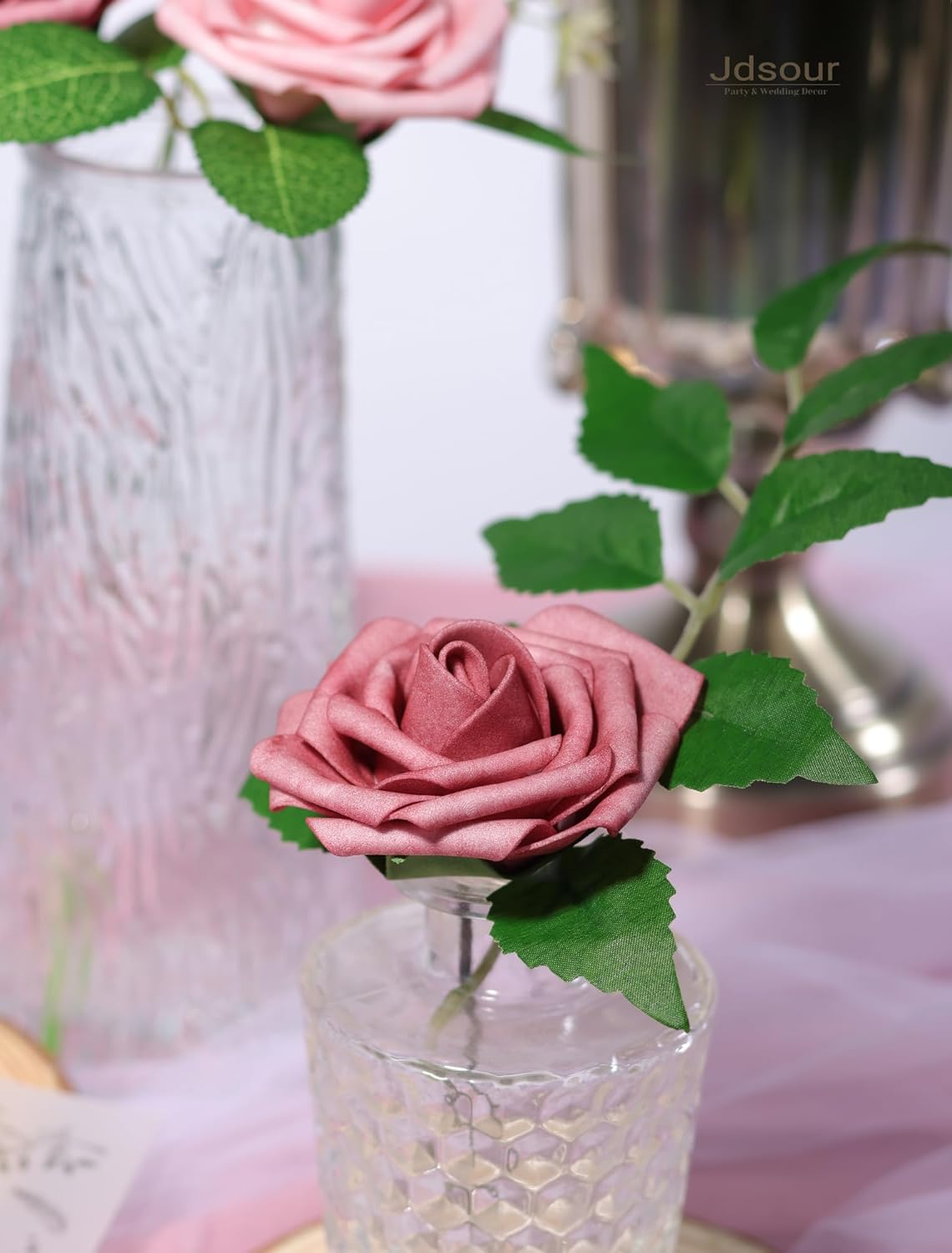 50 rosas artificiales de espuma de tacto real con tallo, bricolaje para ramos de boda, centros de mesa, fiesta, ducha, decoración del hogar, rosa