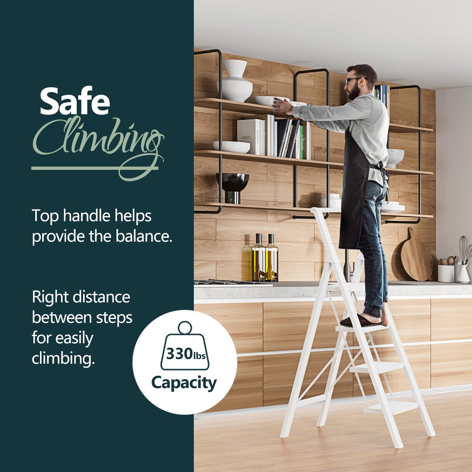 Escalera de 4 peldaños con peldaños anchos, escalera plegable de aluminio con pies antideslizantes, escalera ligera portátil con asa, fácil de