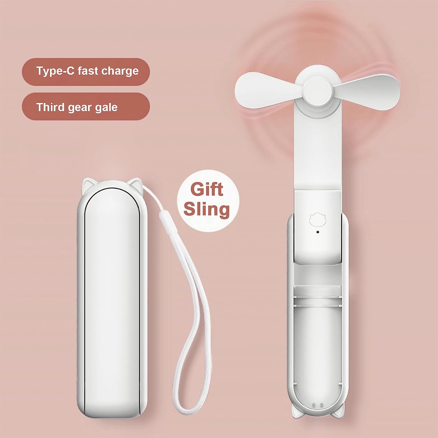 Mini ventilador portátil, batería de larga duración de 2000 mAh de 48 horas, ventilador plegable de carga USB, multifuncional que es un ventilador