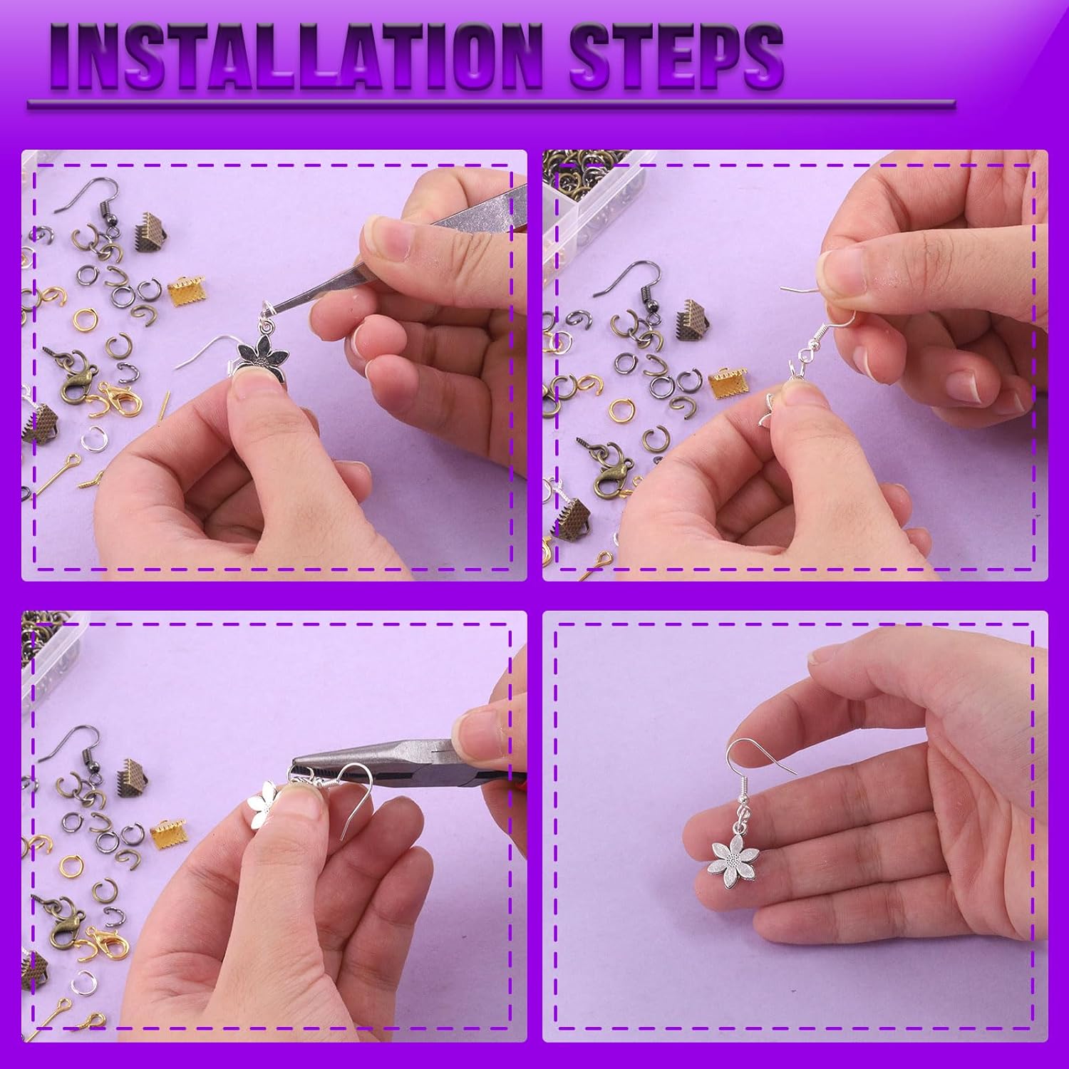 Swpeet Kit de 1589 piezas de suministros para hacer joyas con herramientas de fabricación de joyas, 3 colores, alicates de joyería, múltiples