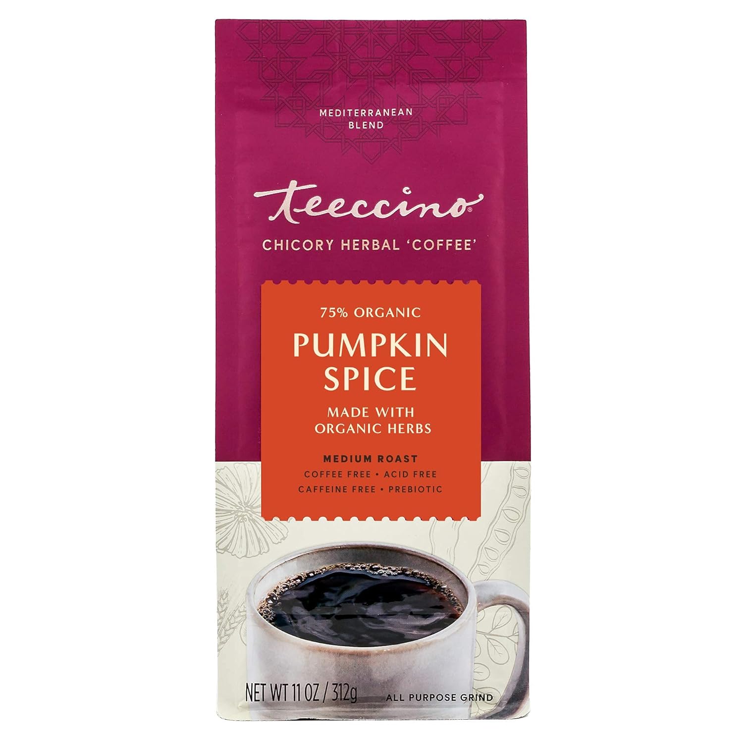 Teeccino Alternativa de café de achicoria  Especias de calabaza  La bebida caliente favorita del otoño que es prebiótica, sin cafeína y sin ácidos,