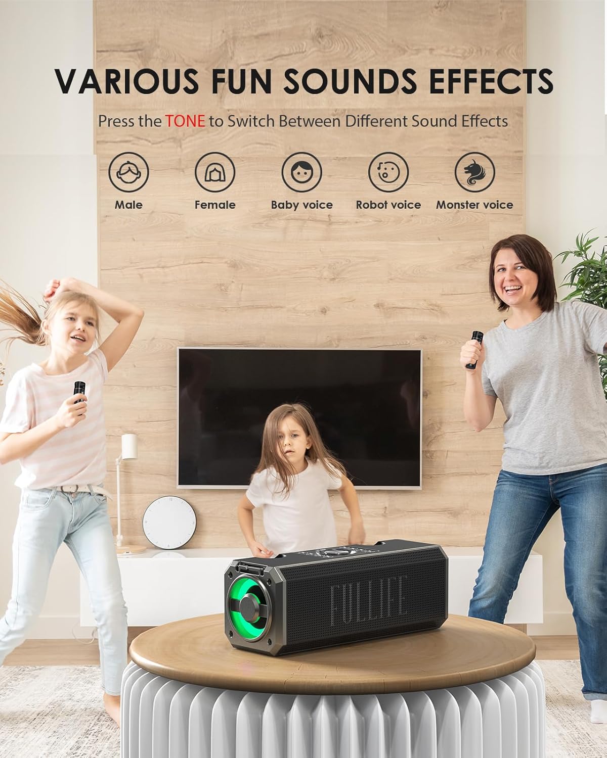 Máquina de karaoke para adultosniños con 2 micrófonos inalámbricos UHF, XIZJ 4000mAh altavoz portátil Bluetooth de karaoke con correaluces RGB,