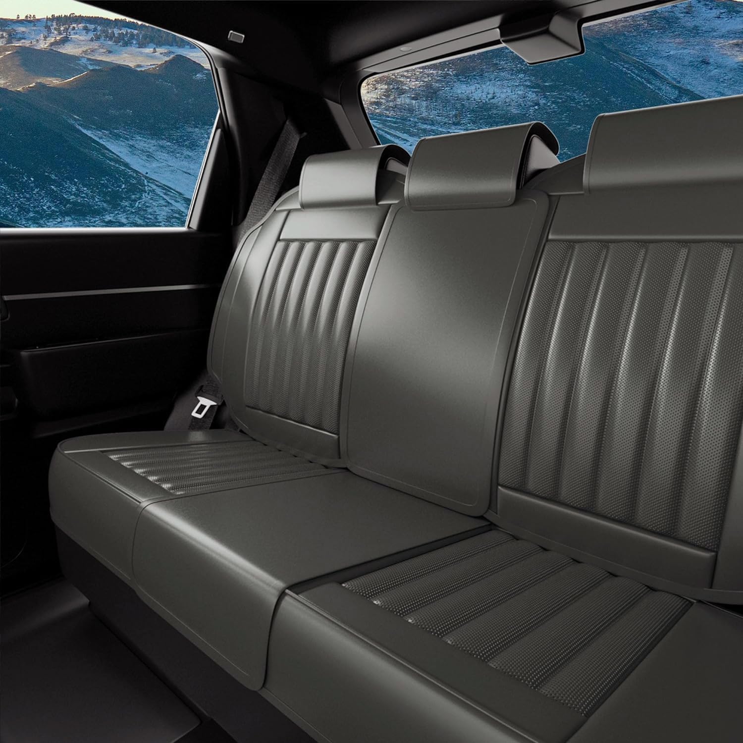 FEELON Fundas de asiento trasero de automóvil de 3 piezas, protectores de asiento trasero de automóvil de piel napa impermeables, ajuste interior