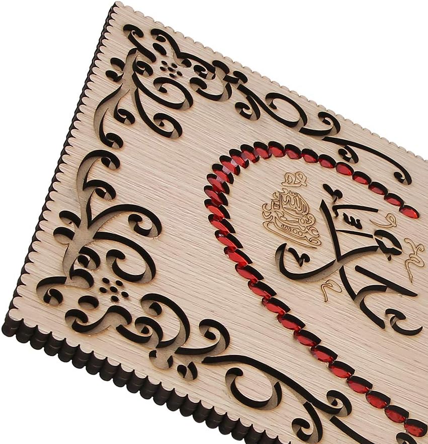 Soporte retro de madera para tallar el Corán, soporte para decoración del Corán, estante de libros de diamantes de imitación rojos para decoración