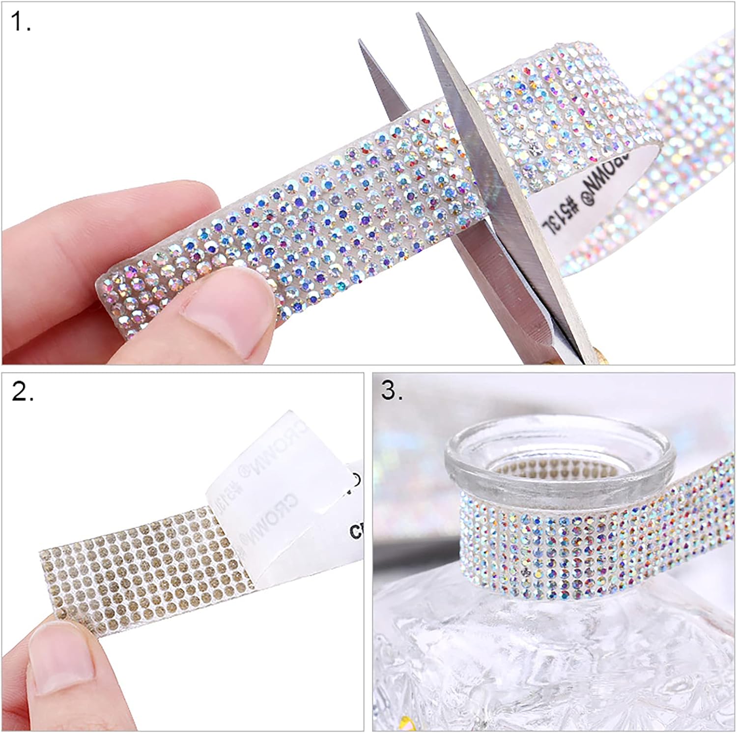 Cinta autoadhesiva de diamantes de imitación de cristal, calcomanía brillante con gemas de purpurina de 0.079 pulgadas para artes, manualidades,