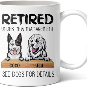 CUSGIFTS Taza de jubilación personalizada Jubilado bajo nueva gestión, ver perros para más detalles, taza de café, regalos de jubilación CUSGIFTS Taza de jubilación personalizada Jubilado bajo nueva gestión, ver perros para más detalles, taza de café, regalos de jubilación