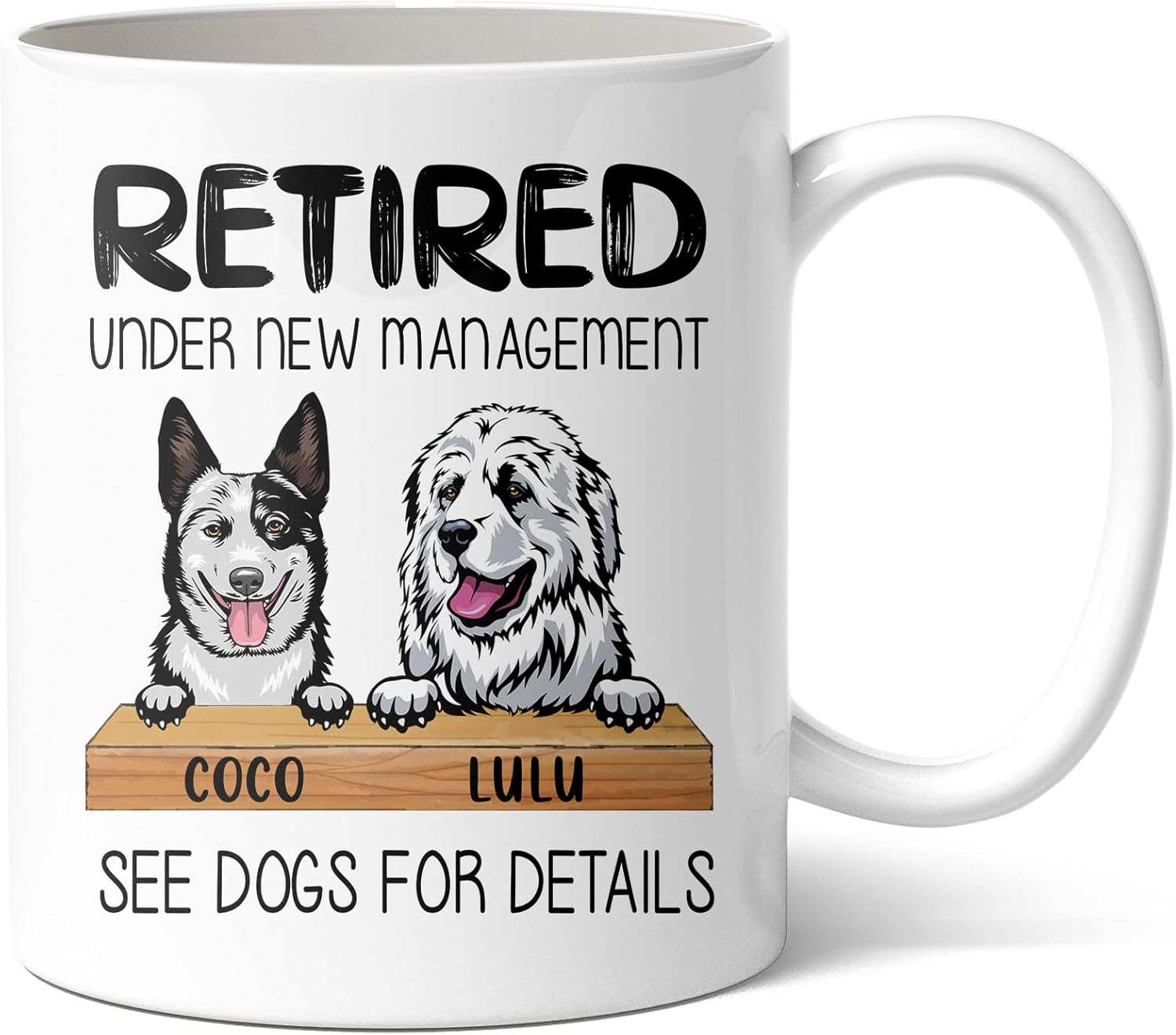 CUSGIFTS Taza de jubilación personalizada Jubilado bajo nueva gestión, ver perros para más detalles, taza de café, regalos de jubilación