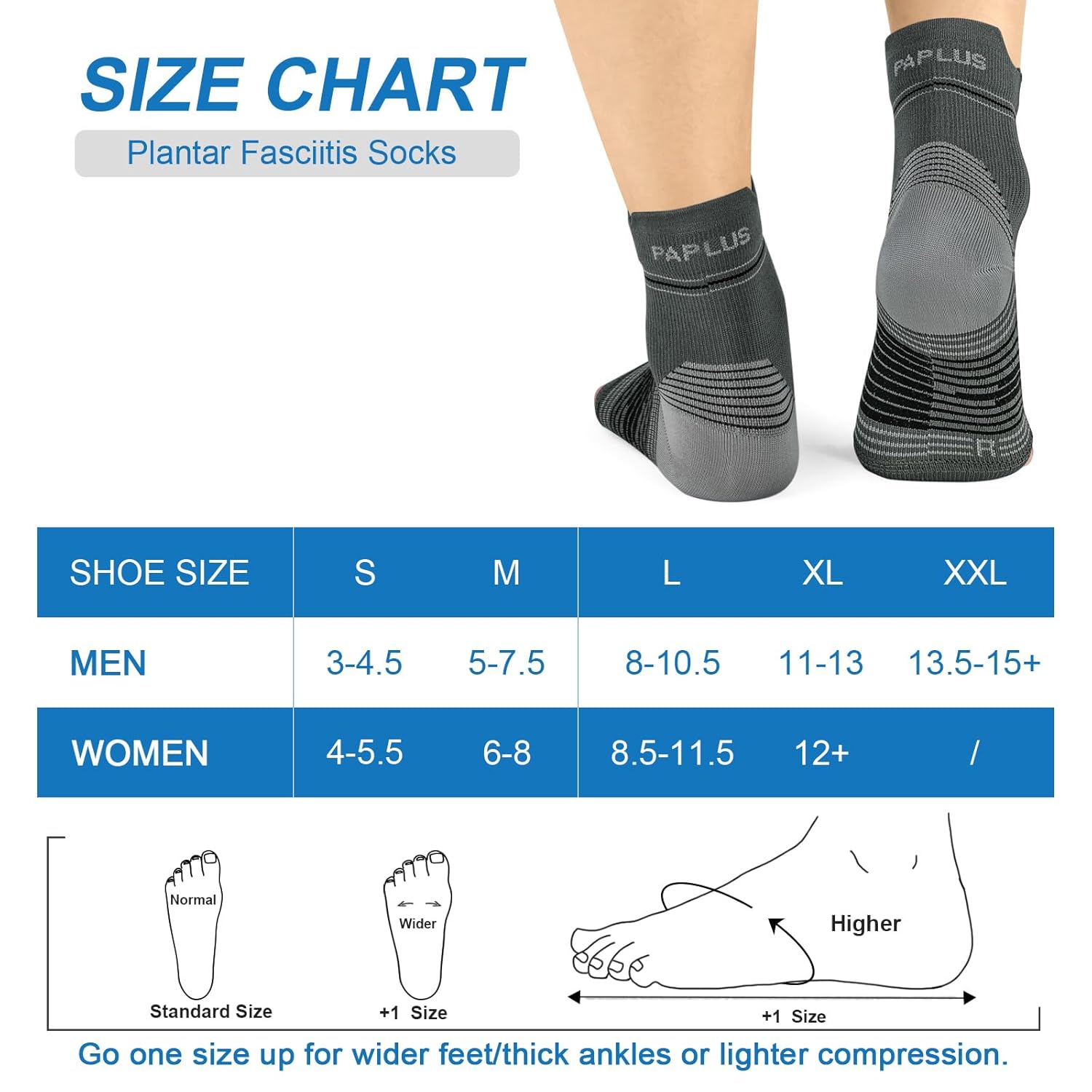 Calcetines para fascitis plantar (6 pares) para hombres y mujeres, mangas de compresión para pies con soporte de arco y tobillo (gris oscuro,