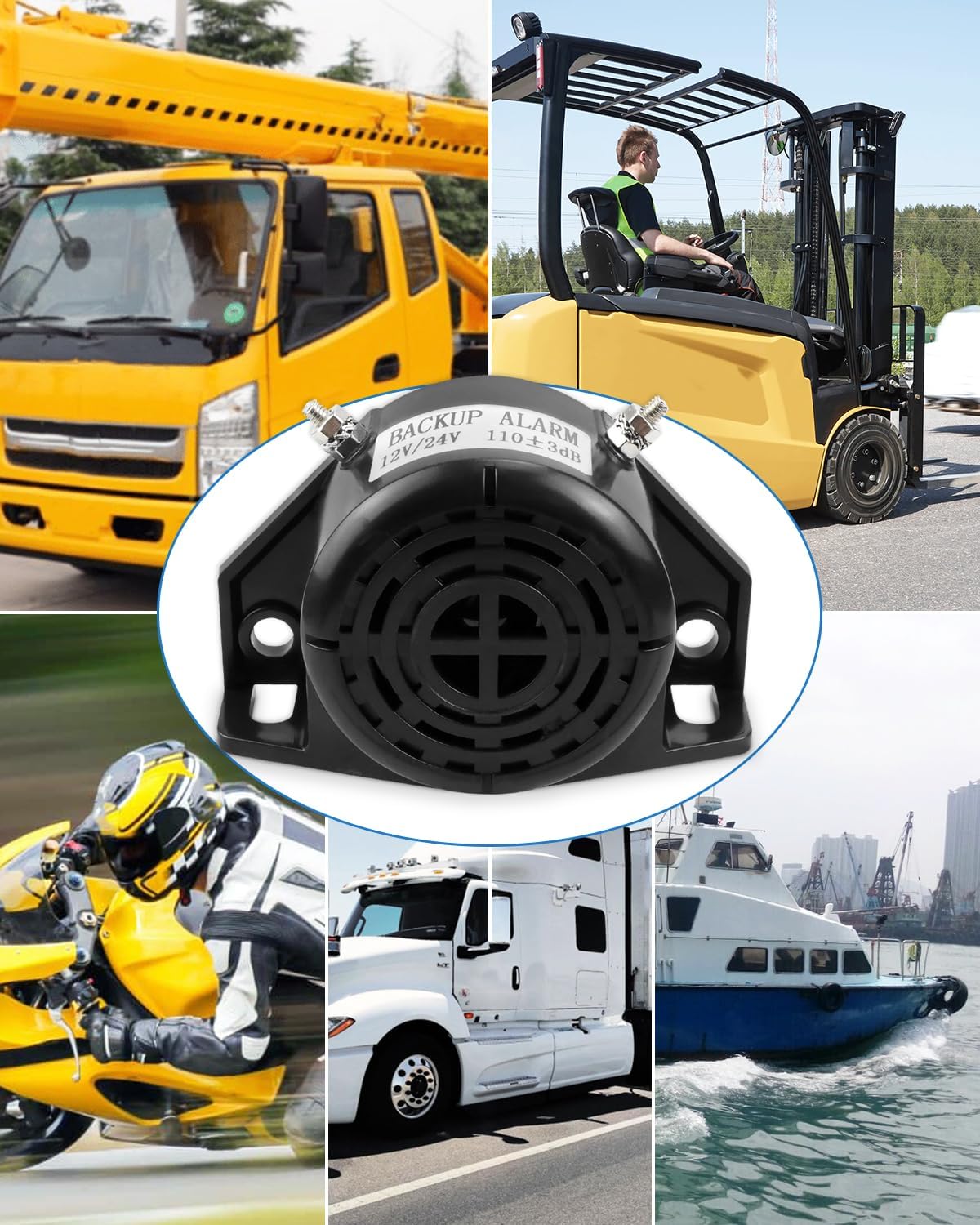 ANODZU Alarma de respaldo de 12 V-24 V 110 3 DB fuerte impermeable para semi camiones, furgonetas, automóviles, motocicletas, vehículos,