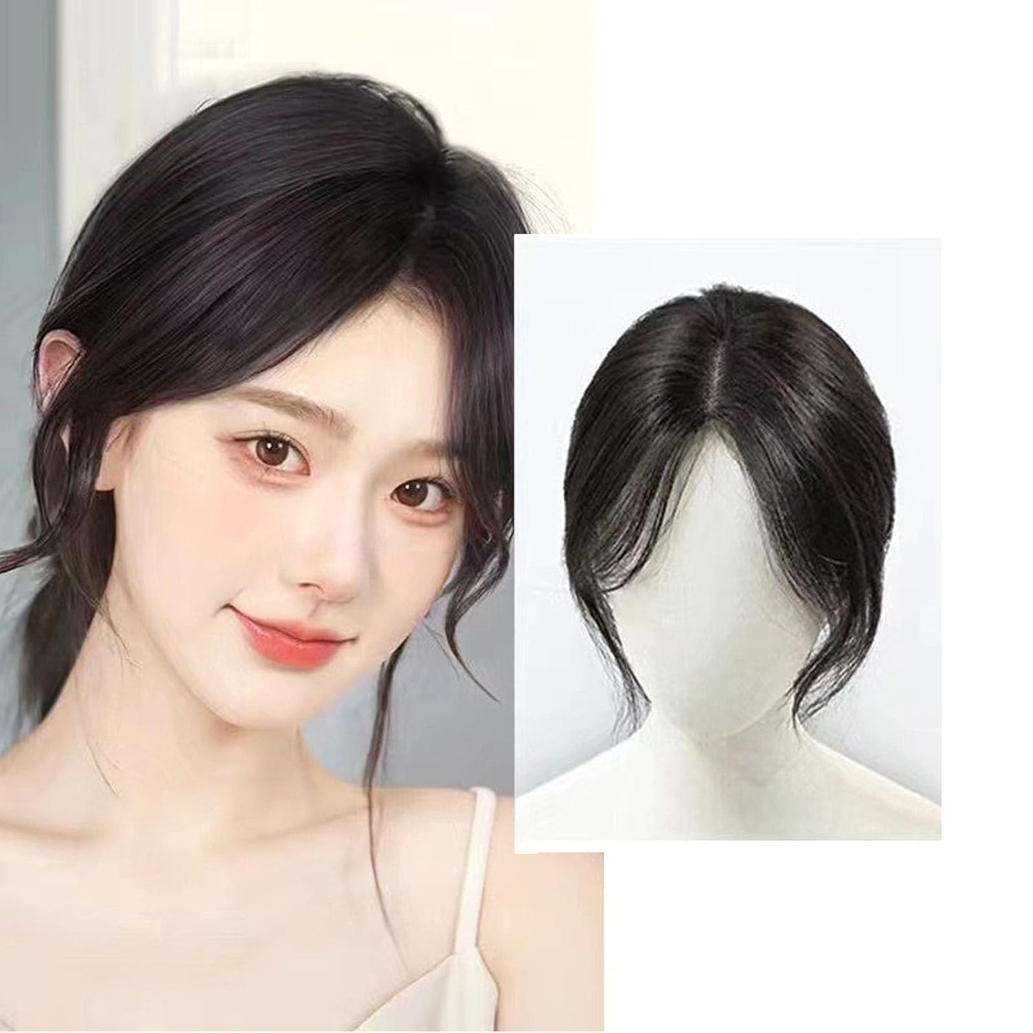 Flequillo parcial, pieza de cabello humano tejida a mano, piezas de cabello con clip en pelucas de cabello para mujeres adelgazamiento Hai (talla
