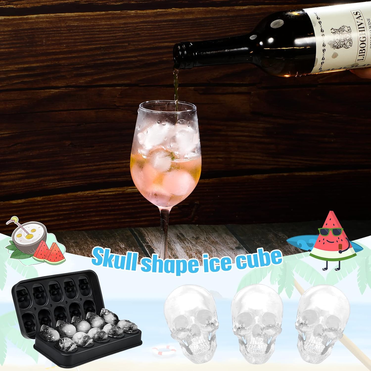 Hoolerry Paquete de 2 moldes para cubitos de hielo de calavera de silicona, molde flexible para cubitos de hielo de calavera para hornear whisky,