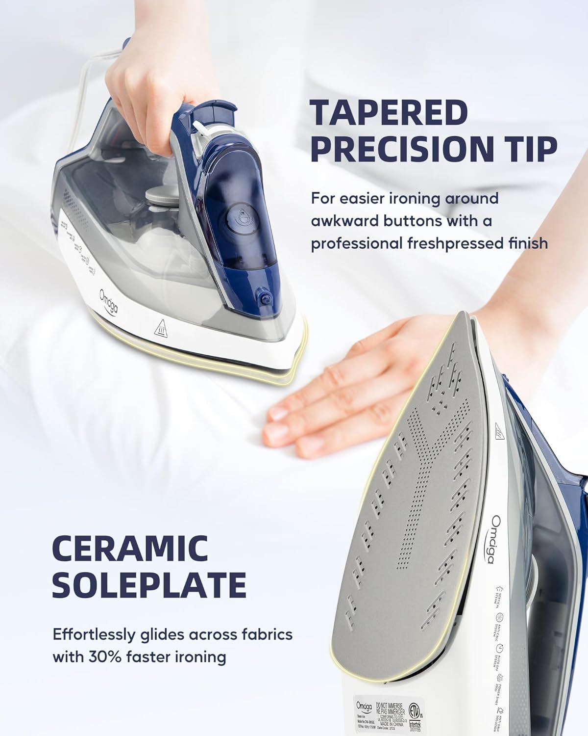 Plancha de 1750 W para ropa, plancha de vapor con tanque de agua grande de 13.52 onzas, plancha de vapor para ropa con suela de cerámica de