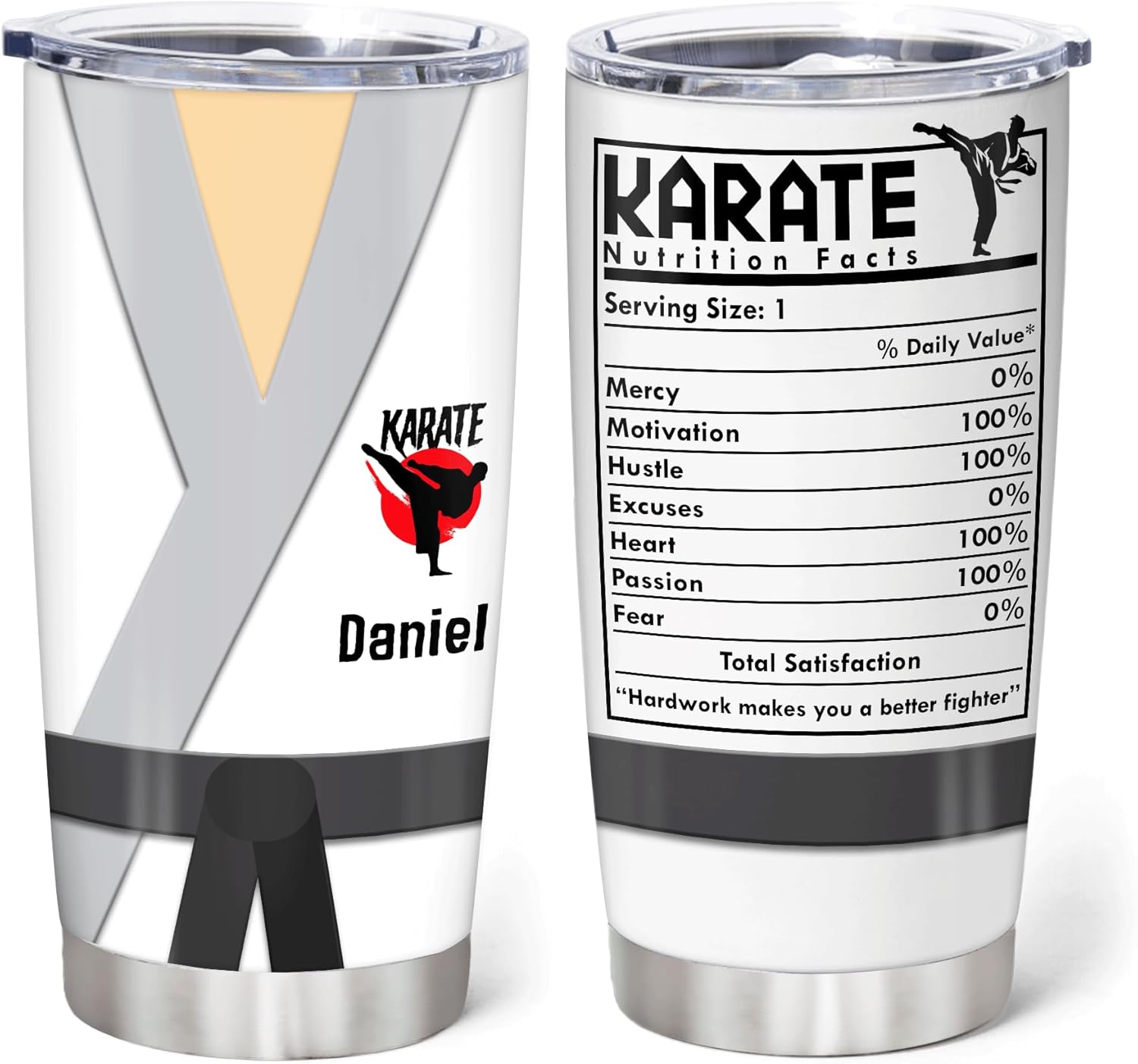 Hyturtle Taza de café personalizada de acero inoxidable para hombre, con texto divertido, información nutricional, con tapa, cinturón negro, artes
