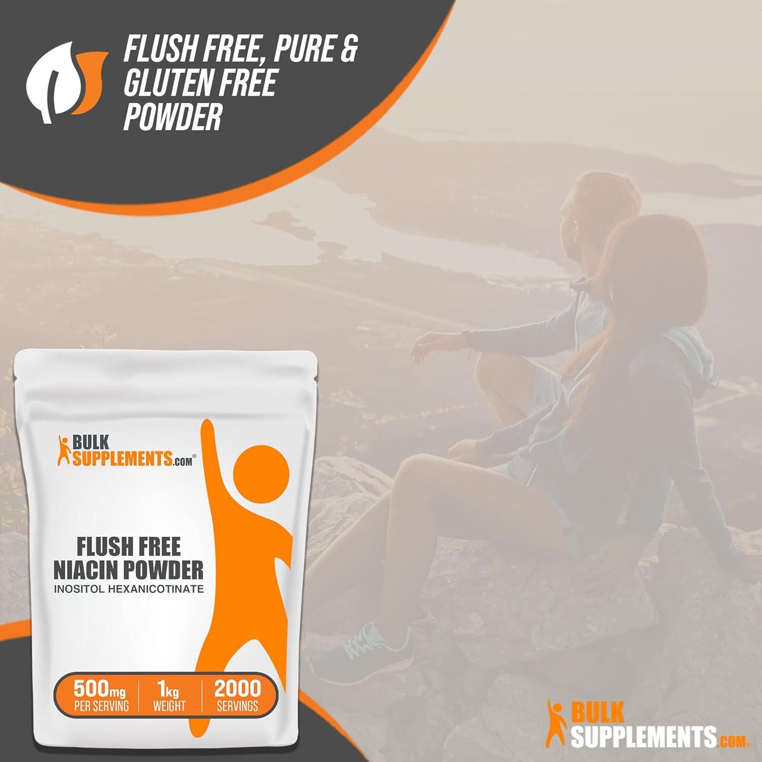 BULKSUPPLEMENTS.COM Polvo de niacina sin enjuague – Suplemento de vitamina B3, nicotinato de inositol, niacina 500 mg sin enjuague – 500 mg de