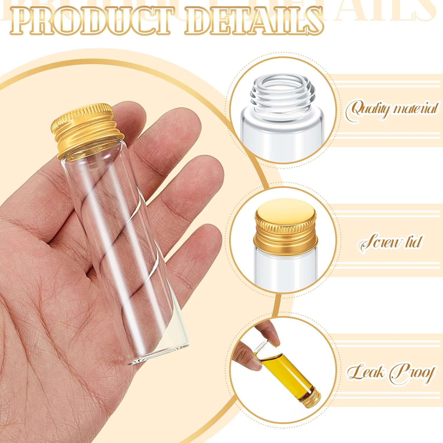 100 frascos de vidrio transparente con tapa de metal de aluminio, pequeños frascos vacíos con tapas, recipientes de muestra de bricolaje para polvo,