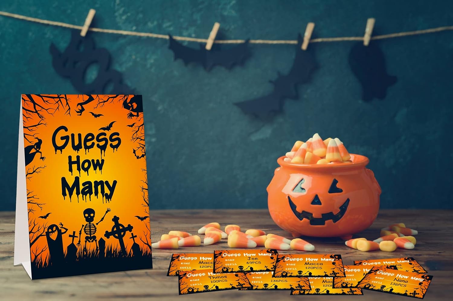 SICOHOME Halloween Adivina cuántos suministros de fiesta de Halloween, juego de fiesta de Halloween para niños y adultos, juego de adivinanzas en