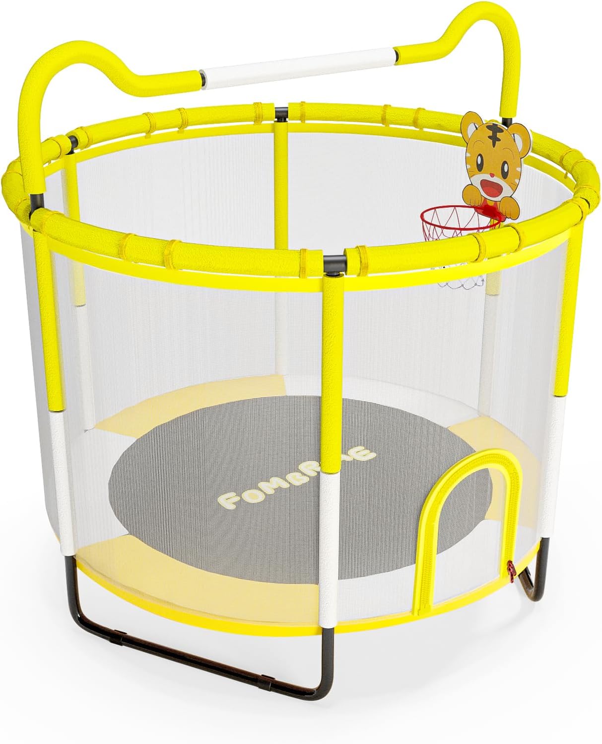 FOMBRIAE Trampolín de 55 pulgadas para niños, trampolín para interiores y exteriores de 4.5 pies con red de cierre, mini trampolín para bebés con