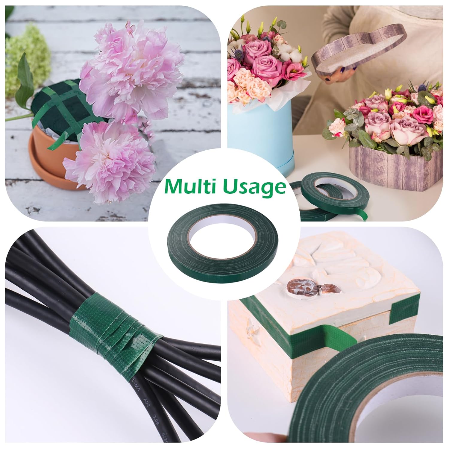 GLAMFIELDS Cinta floral verde, cinta adhesiva impermeable para ramos de flores de 0.5 pulgadas (60 yardas180 pies) – 1 rolloverde