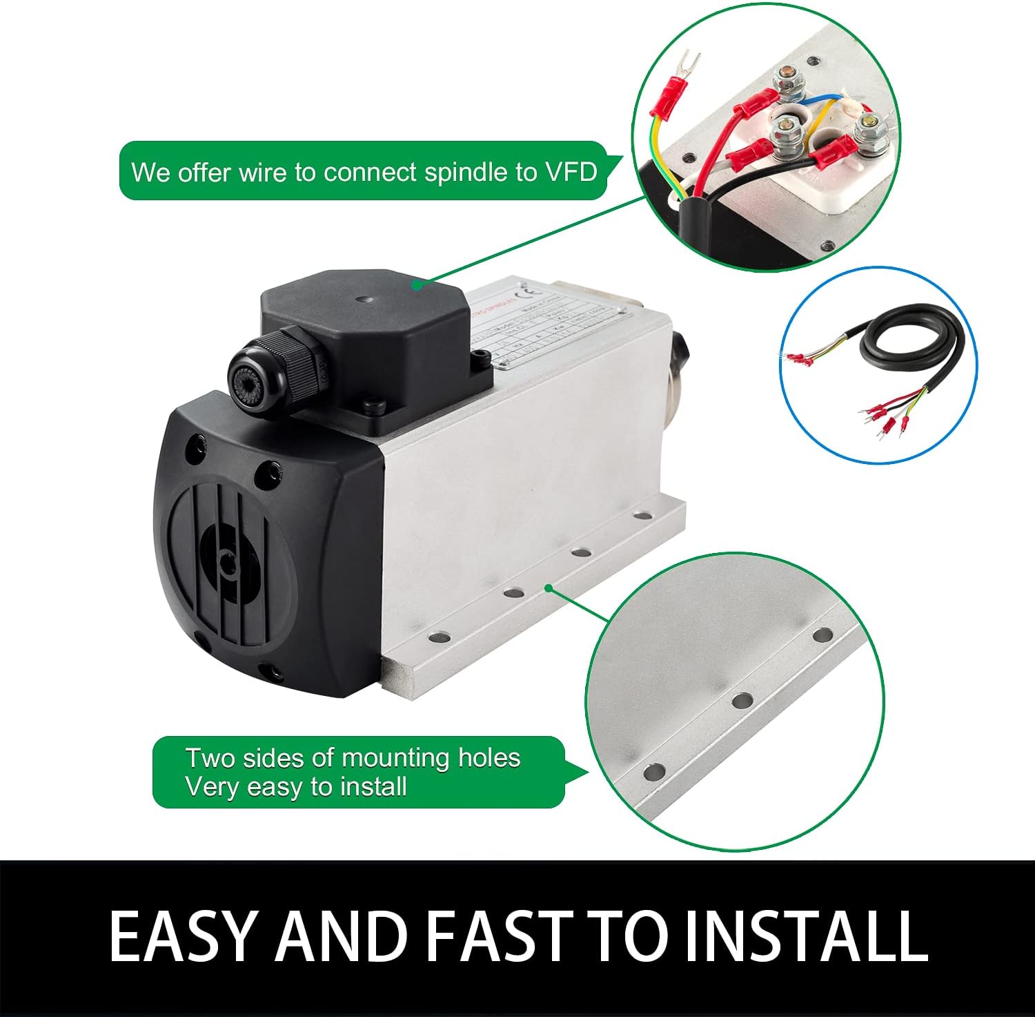 Motor CNC de husillo CNC 220V 1.5KW 1500W cuadrado refrigerado por aire Motor de husillo 4 rodamientos ER16 24000RPM 400HZ para máquina de enrutador