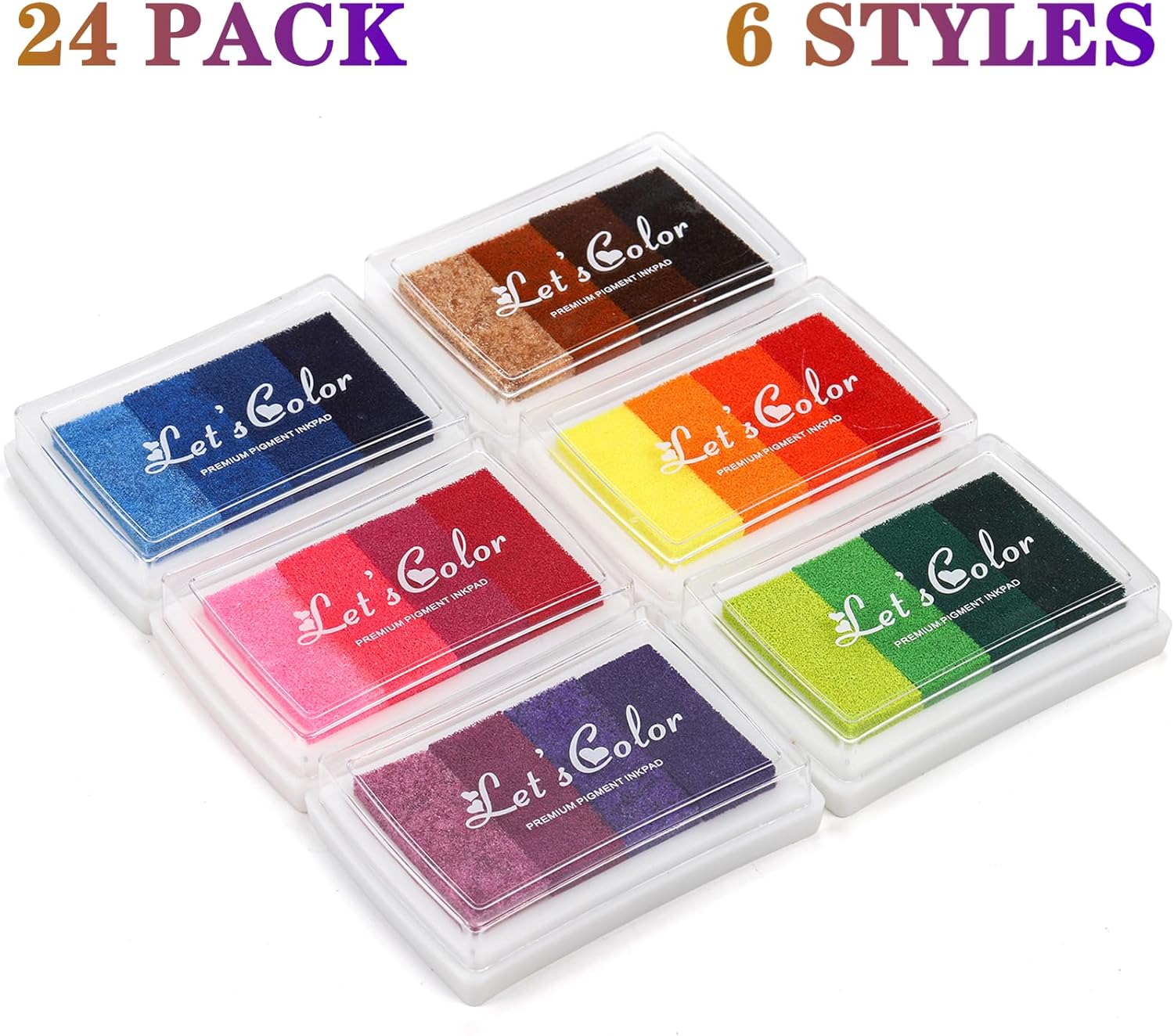 DEAYOU Paquete de 24 almohadillas de tinta para manualidades, almohadillas para sellos de dedos para bricolaje, almohadilla de sello de tinta