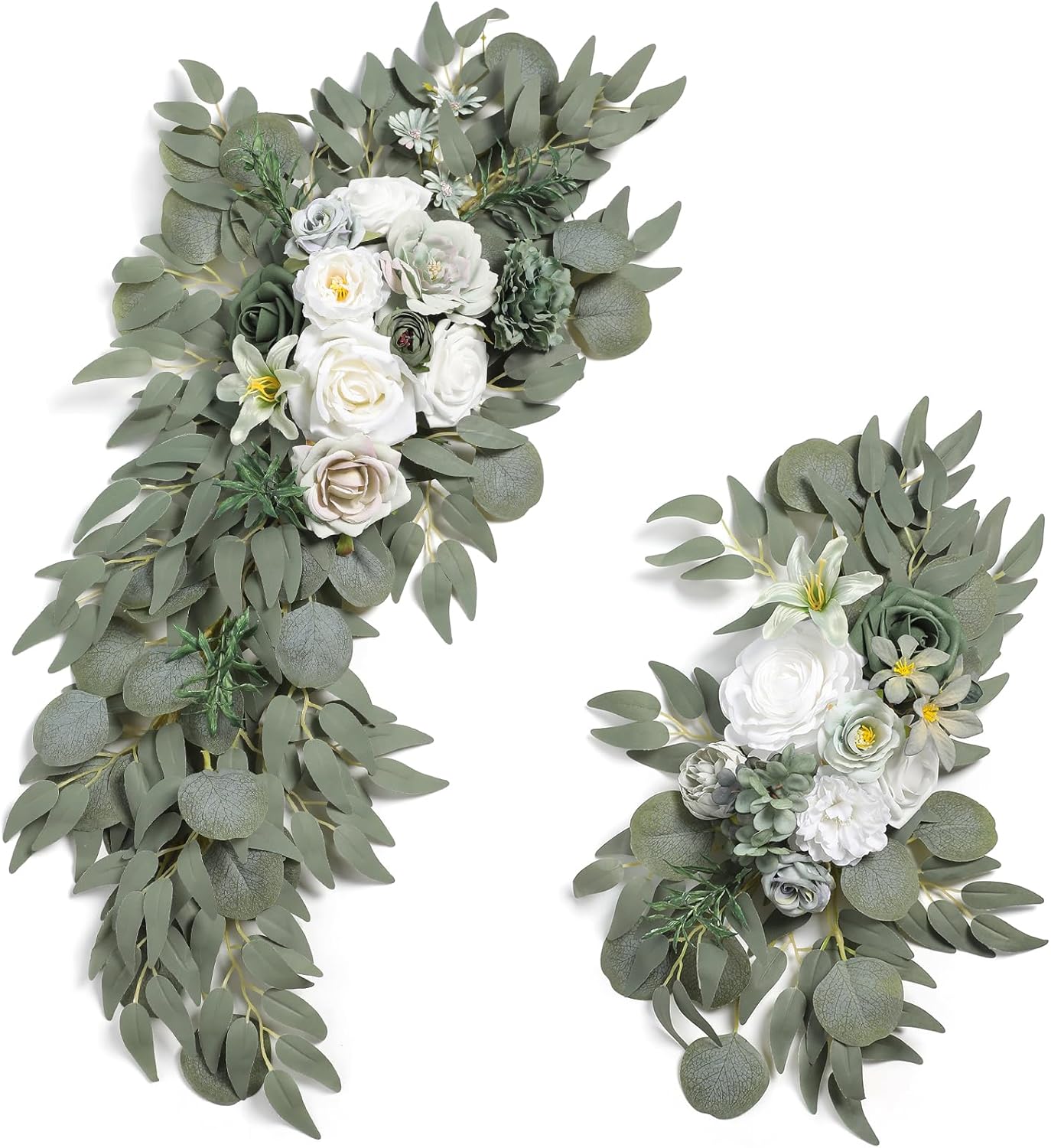 GAATEEK Juego de 2 guirnaldas de flores de arco sintético para bodas, decoraciones florales y letreros de ceremonia de recepción de boda (blanco y