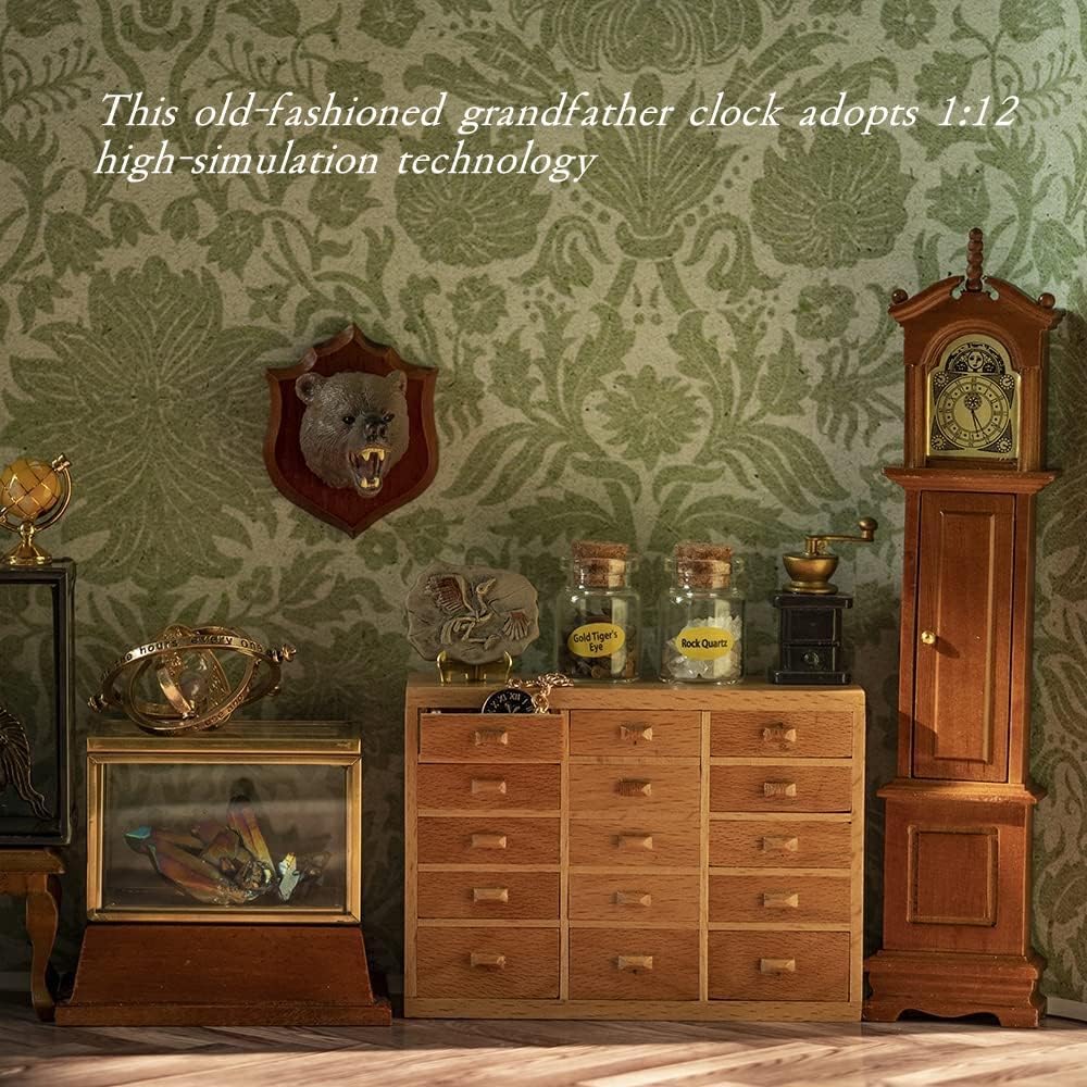 Modelo de reloj de abuelo en miniatura, reloj de escritorio clásico de casa de muñecas, reloj de madera vintage para abuelo, muebles en miniatura
