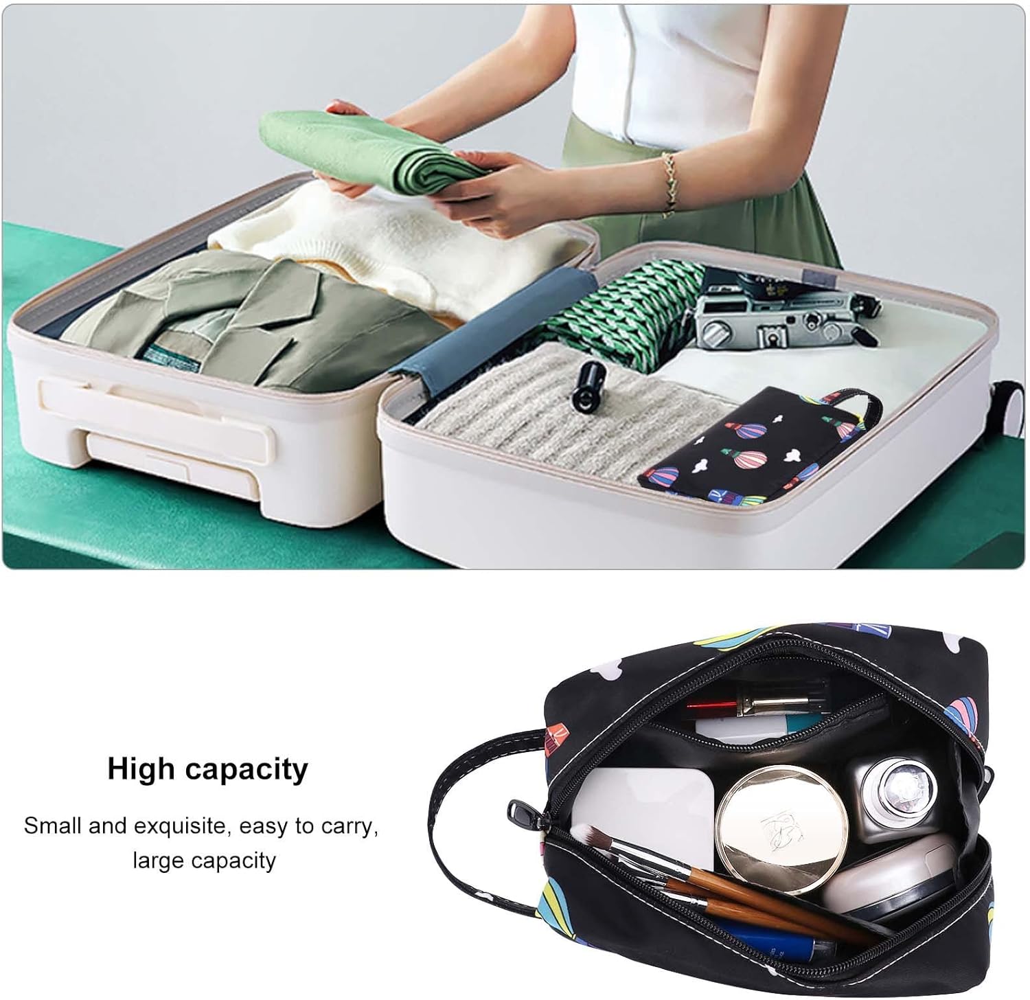 HUA ANGEL Bolsa de cosméticos de viaje, bolsa de maquillaje floral, pequeña bolsa organizadora portátil de maquillaje con cremallera para mujer,