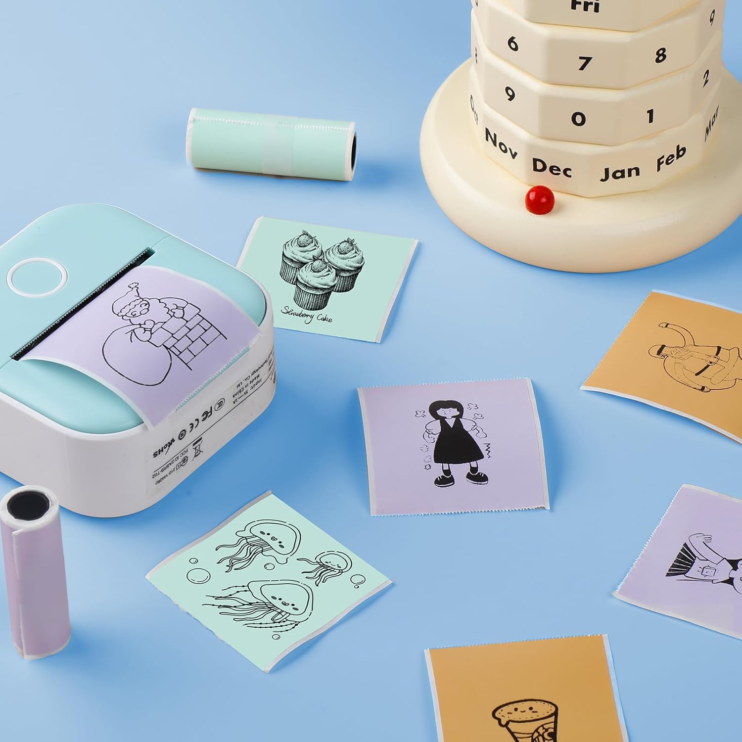 Zoolion Papel de impresora térmica, rollos de papel térmico autoadhesivos coloridos, papel adhesivo blanco para impresora M02XT02 de 20 años, papel