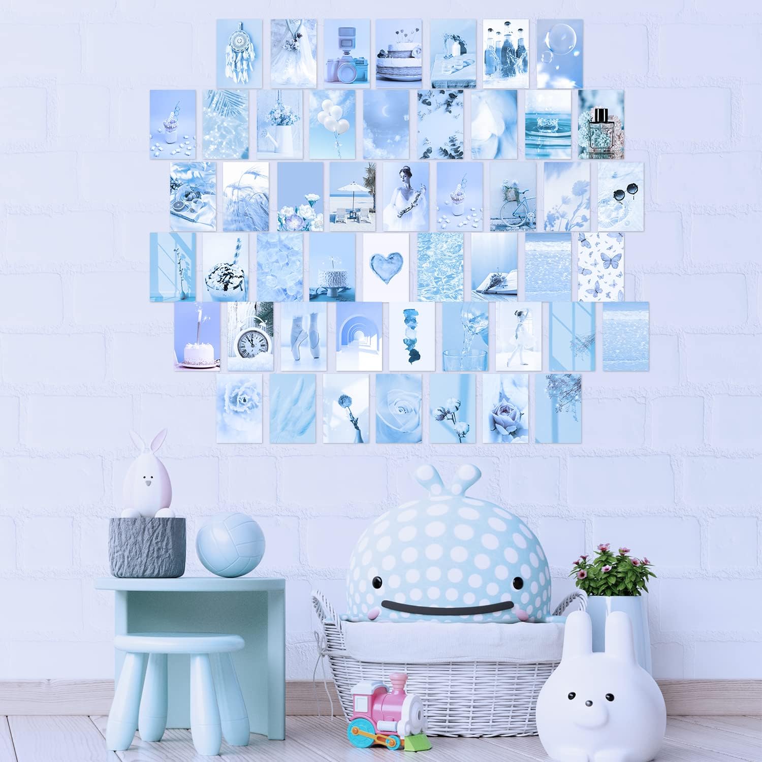 Zxcan Kit de collage de pared azul, 50 piezas de decoración estética de pared, bonita decoración de dormitorio para adolescentes y niñas, decoración