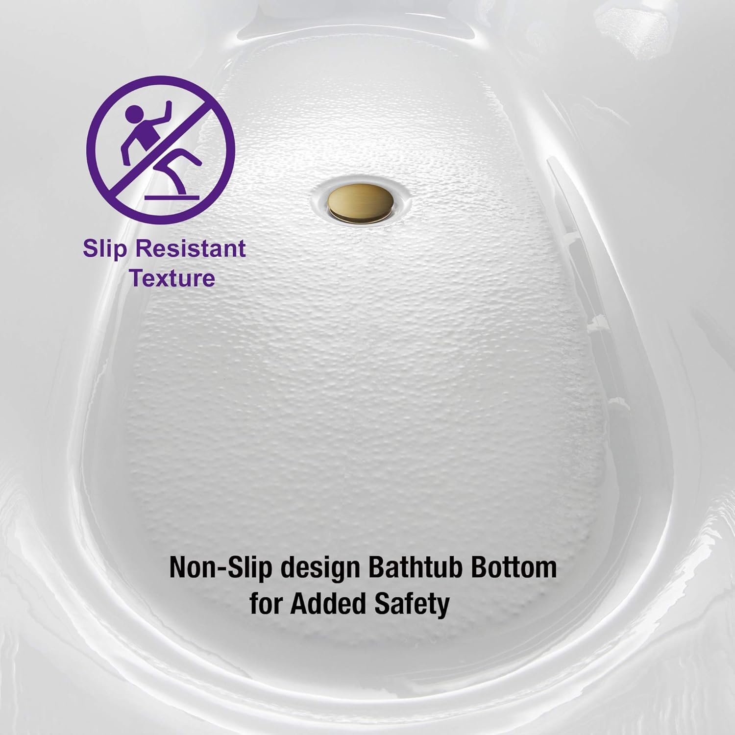 WOODBRIDGE BTA1516-BG-Drain-&O – Bañera de acrílico independiente de 59 pulgadas con desbordamiento y drenaje de oro cepillado, BTA1516-BG-Drain-&O