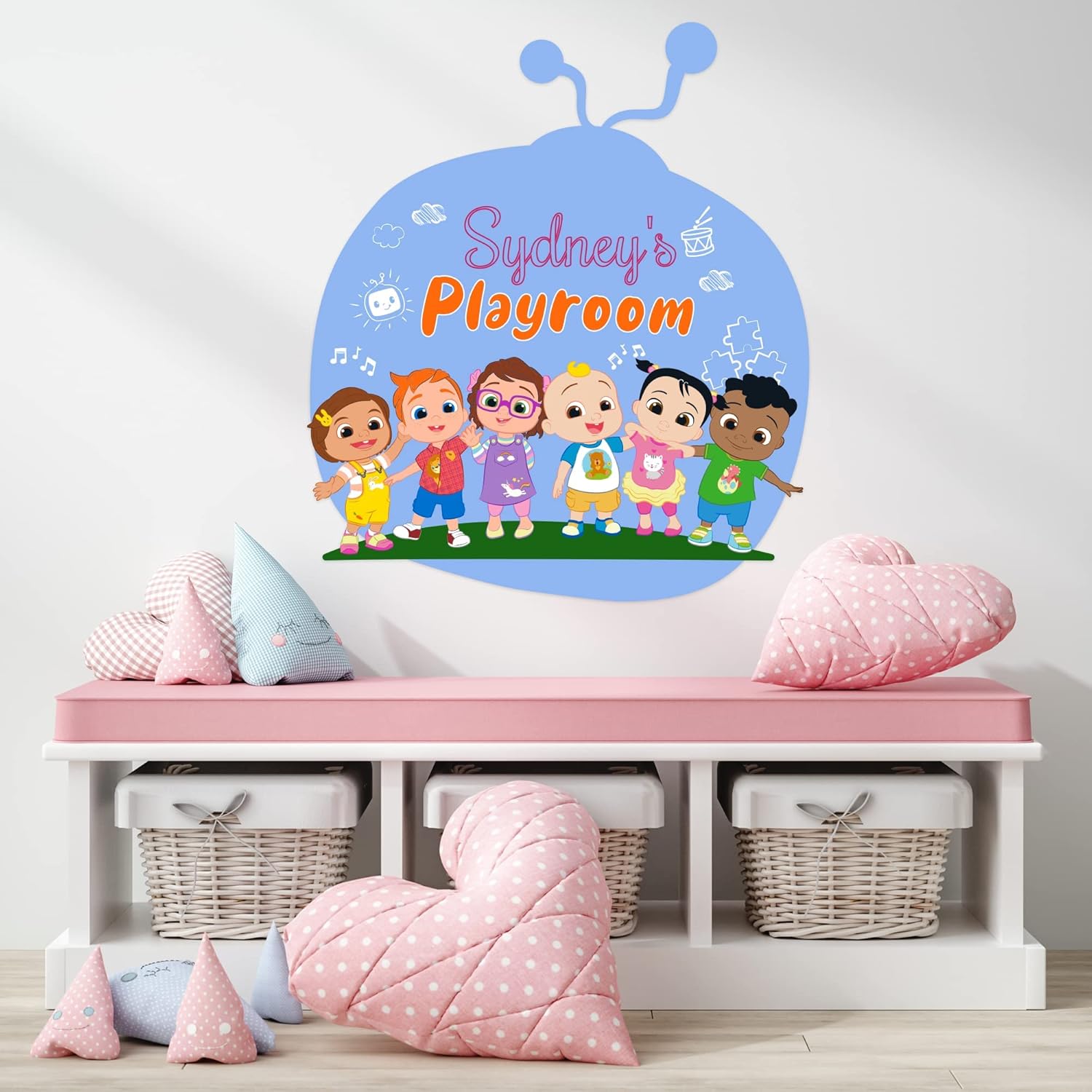 EGD CoComelon – Calcomanía de pared para niños con nombre de fuente múltiple, serie EGD X CoComelon, colección Prime, calcomanía de pared para