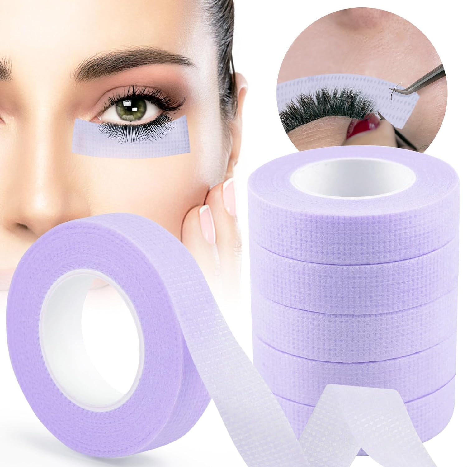 6 rollos de extensiones de pestañas debajo de los ojos, cinta EBANKU de tela transpirable, cinta adhesiva de microporos para pestañas, suministro de