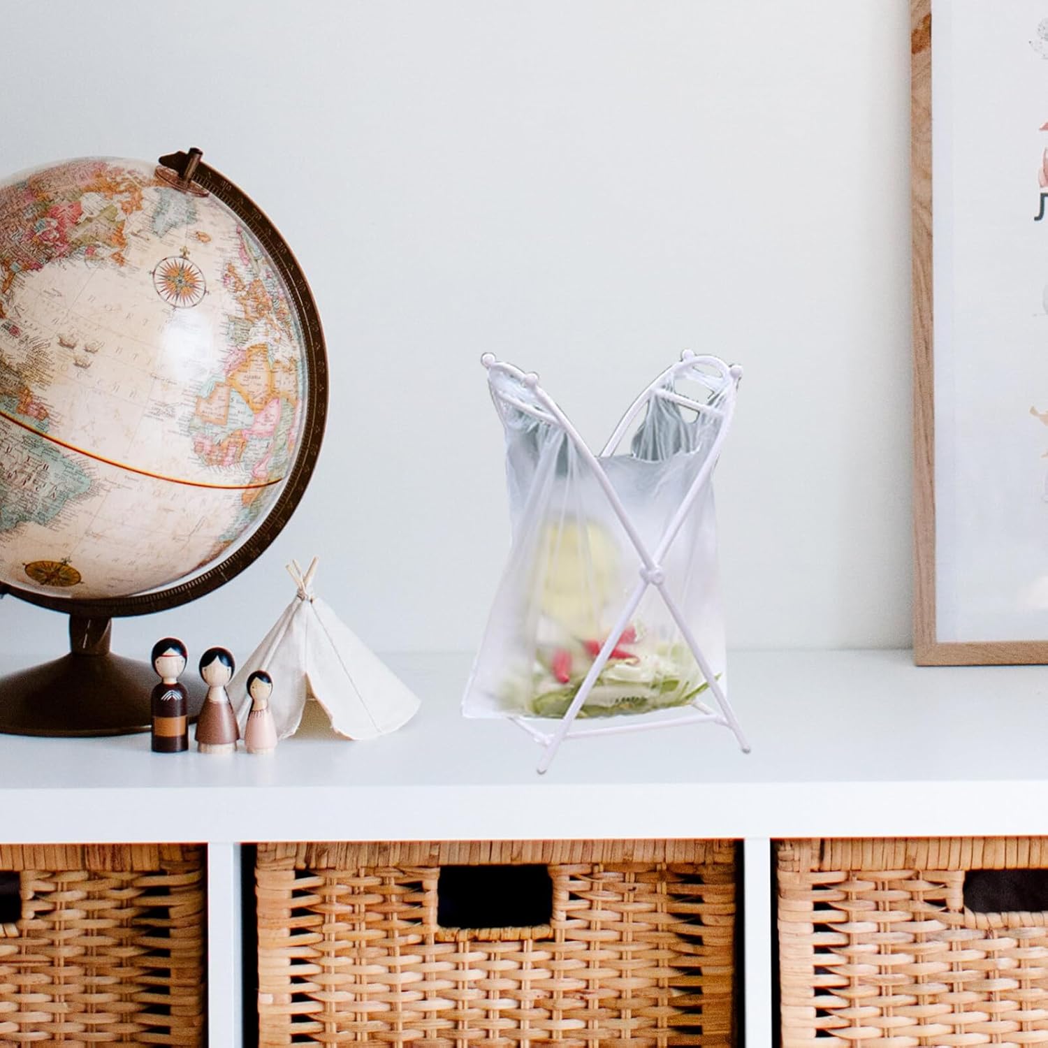 Healifty Soporte de bolsa de basura portátil Pp Estante de almacenamiento blanco simple