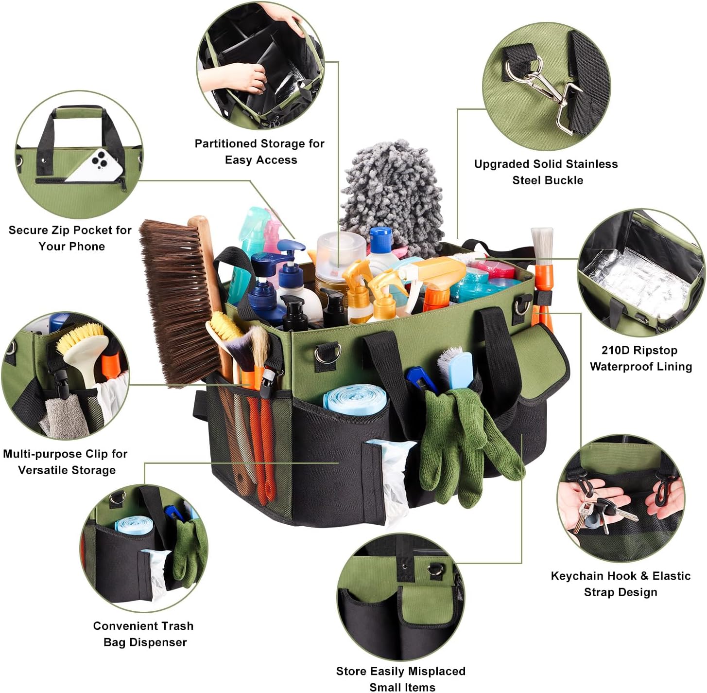 Viajero Bolsa de limpieza portátil, organizador de suministros de limpieza grande, organizador de suministros de limpieza, bolsa de detallado con