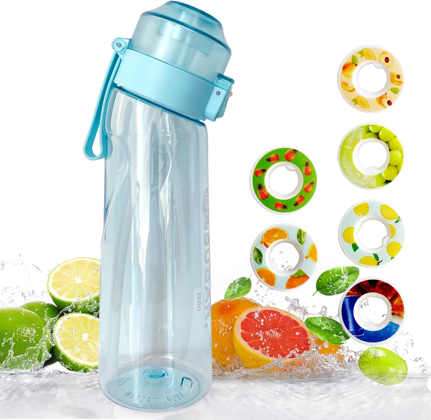Botella de agua de aire Tritan de 22.0 fl oz, juego de botellas para beber con cápsulas de sabor perfumadas para saborizar 0 azúcar, 0 calorías