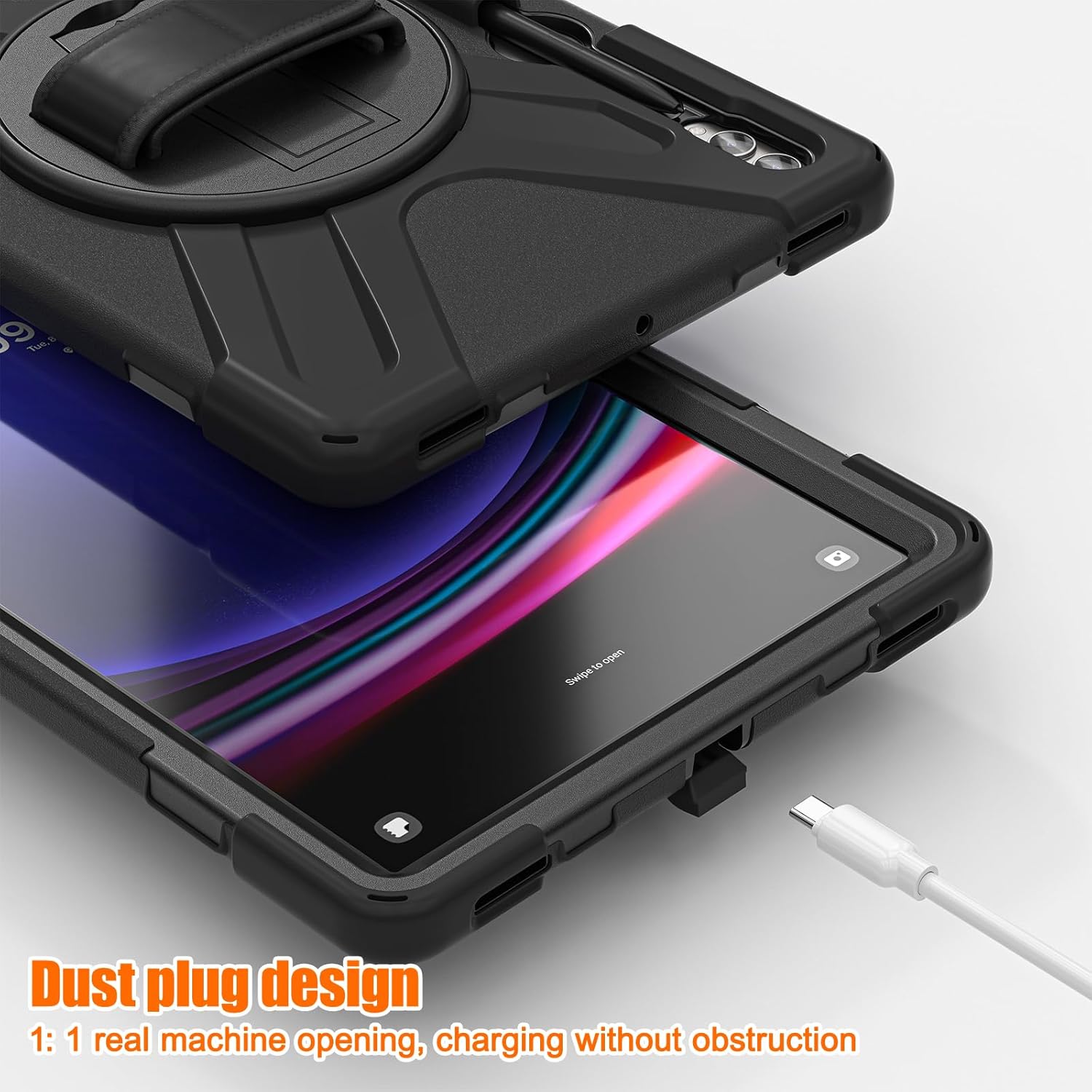 Funda para Galaxy Tab S7 FES8 PlusS7 Plus, grado militar, a prueba de golpes, con correa para manohombro, soporte giratorio para Samsung Galaxy Tab