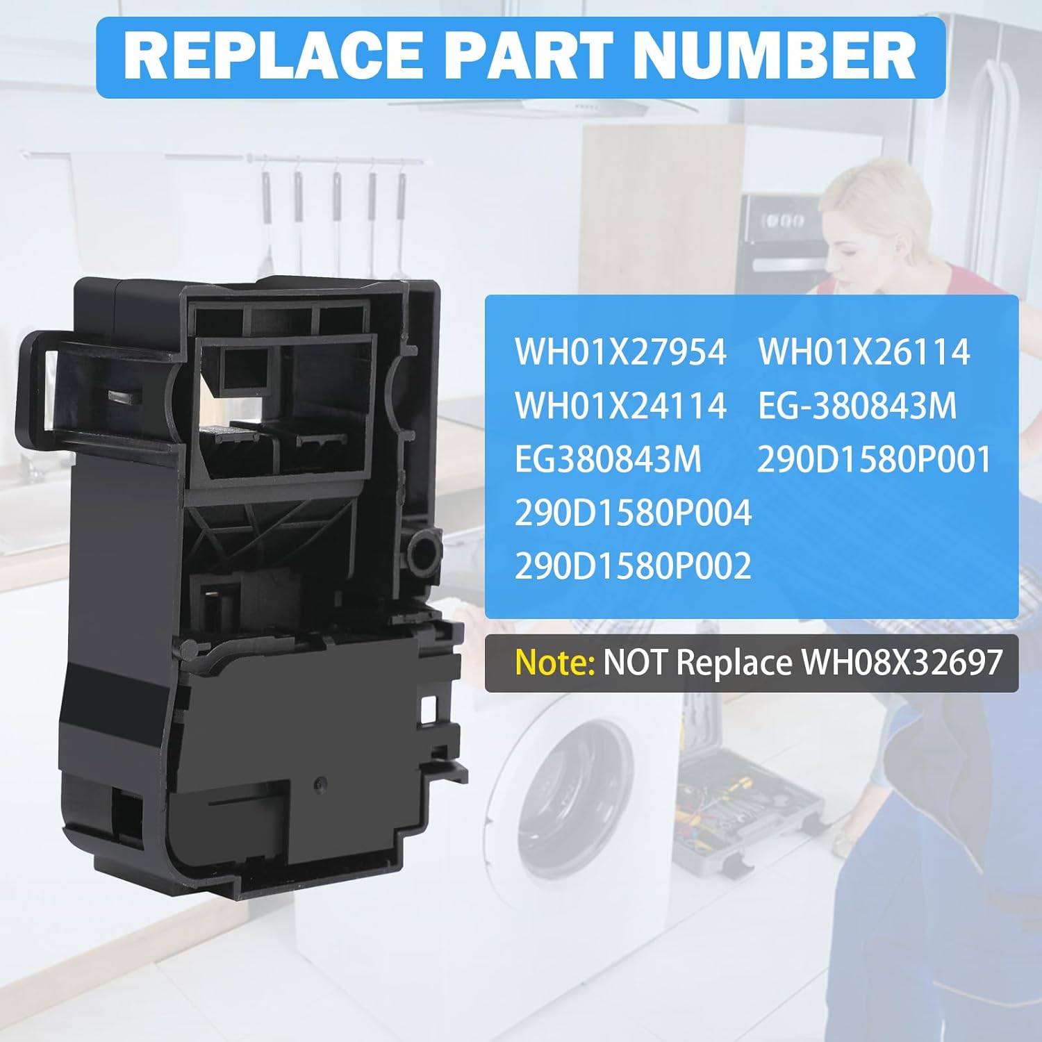 WH01X27954 Interruptor de bloqueo de tapa de lavadora compatible con GE y Hotpoint Piezas de repuesto para cerradura de puerta de lavadora