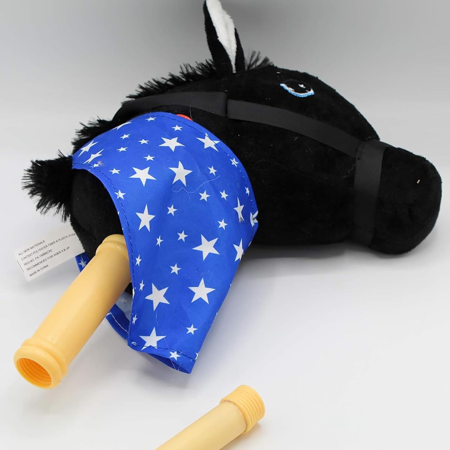 PonyLand Caballo de palo negro con juguete de sonido, 28 pulgadas