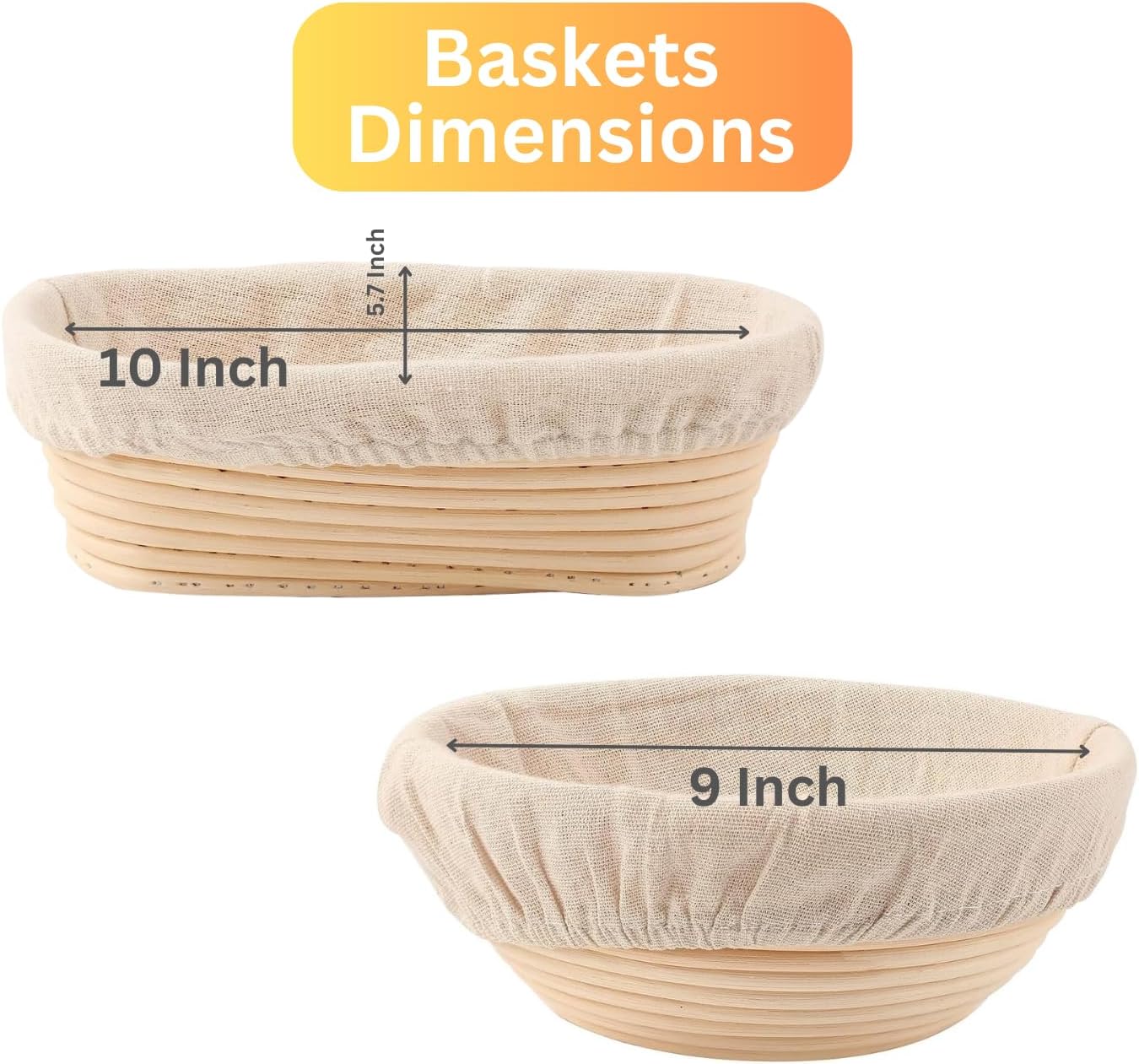 Banneton – Juego de 12 cestas redondas y ovaladas de 9.6 pulgadas, 2 unidades, de 10 pulgadas, suministros para hornear pan de masa madre,