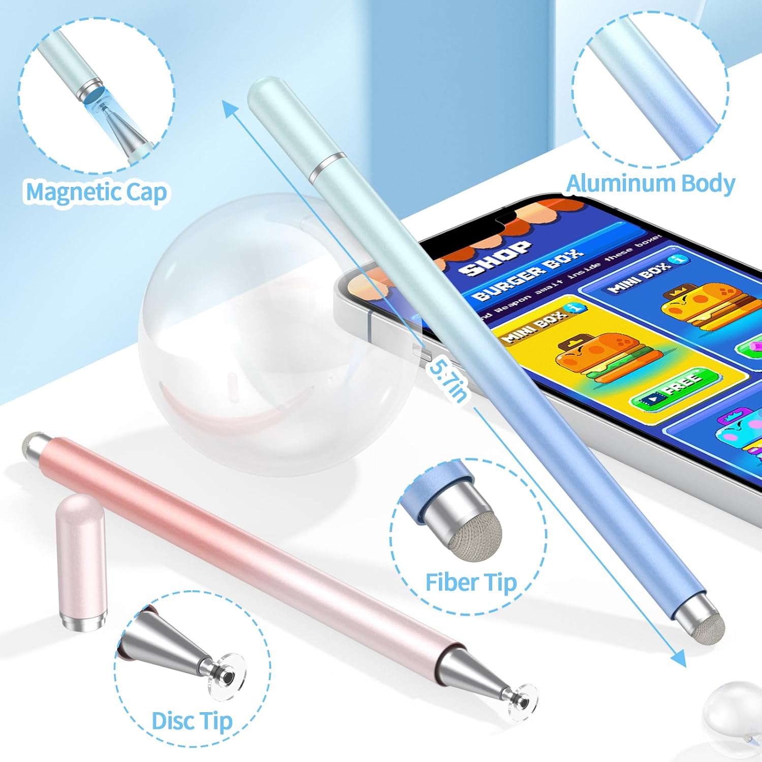 Lápiz óptico para pantallas táctiles (3 unidades), lápiz capacitivo 2 en 1 de alta precisión para iPad compatible con iPadiPhonetabletAndroidiOS y